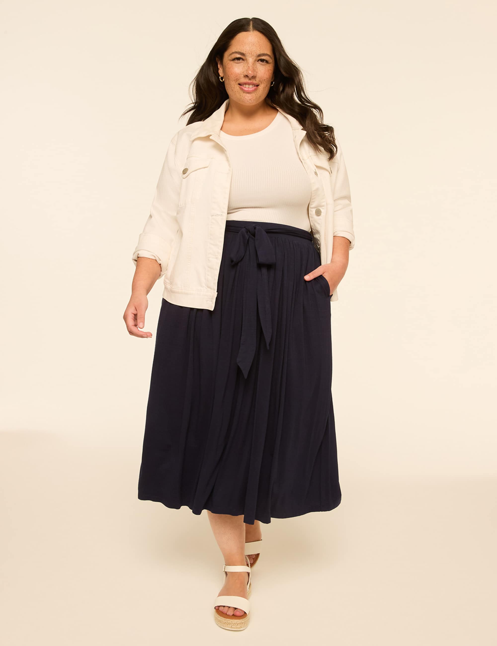 Tie-Waist Midi Skirt