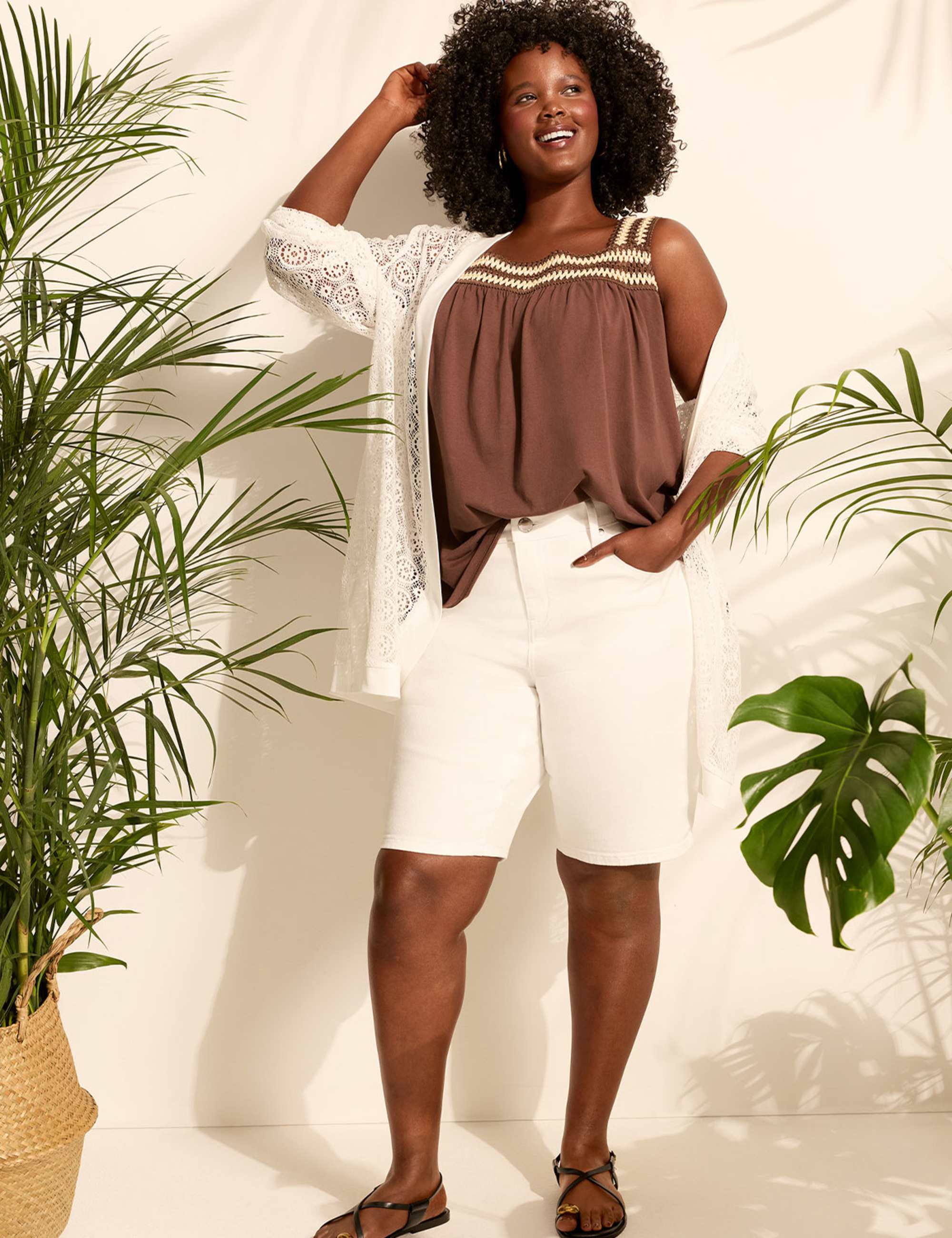 Square-Neck Crochet-Trim Tank