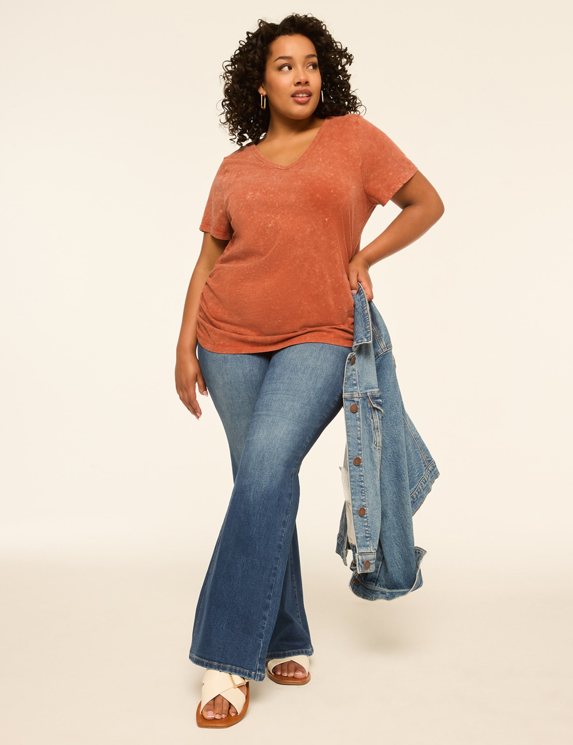 Short-Sleeve V-Neck Side-Ruched Tee