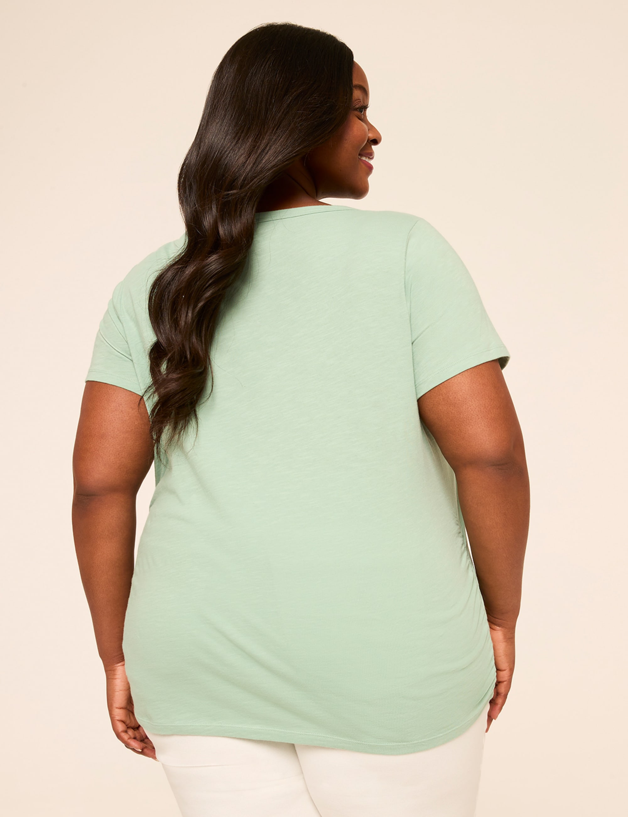Short-Sleeve V-Neck Side-Ruched Tee