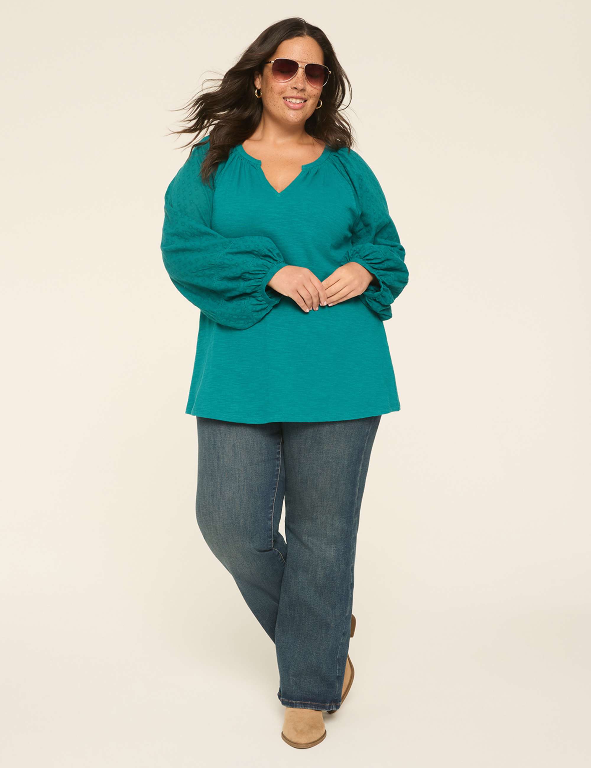 Knit & Woven Jacquard 3/4-Sleeve Top