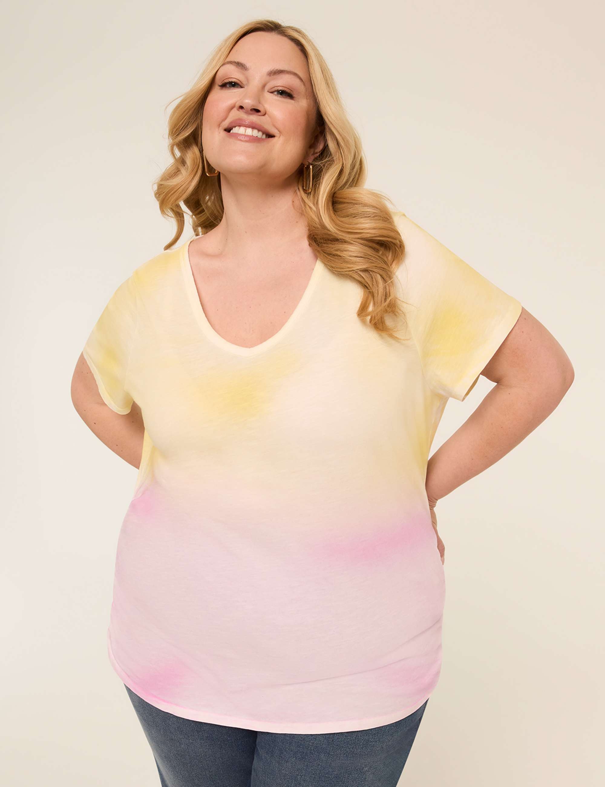 Short-Sleeve V-Neck Side-Ruched Tee