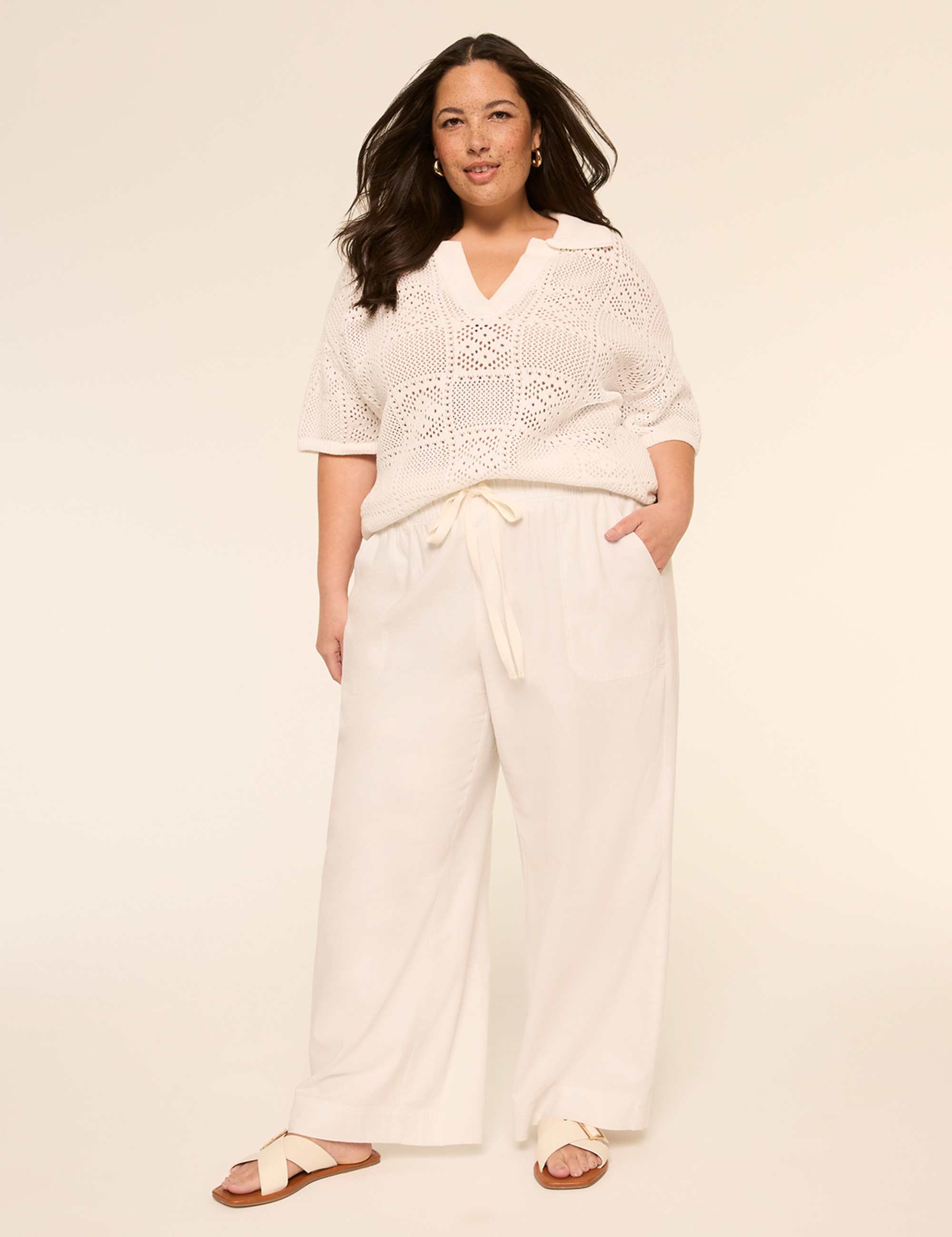 Short-Sleeve Collared Sweater Pullover