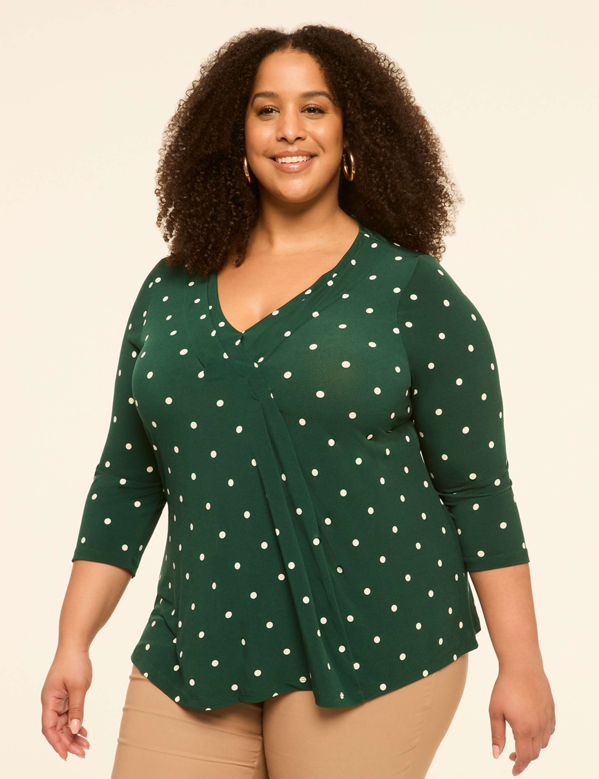 Swing 3/4-Sleeve Pleat-Front Top