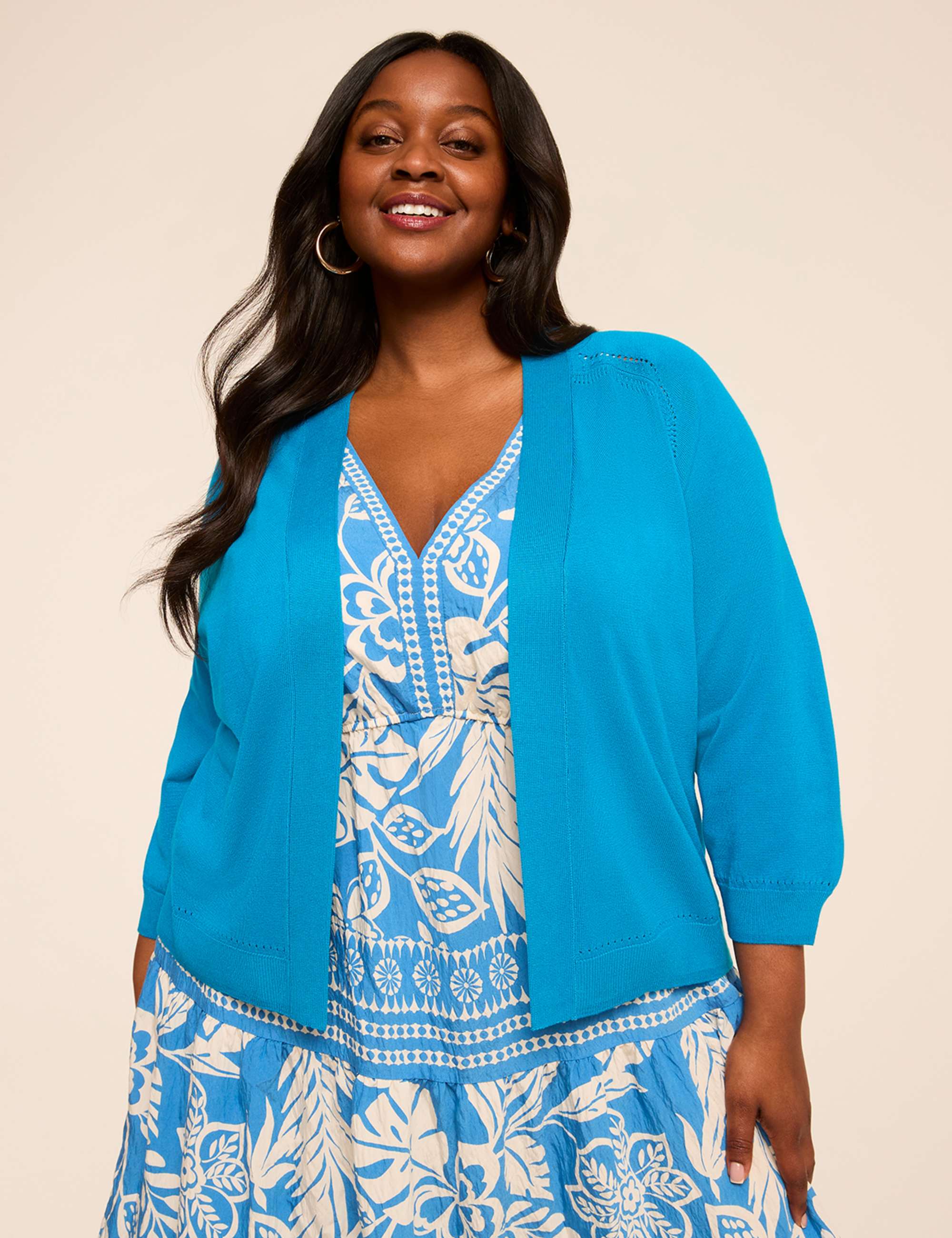 3/4-Sleeve Open-Front Shrug