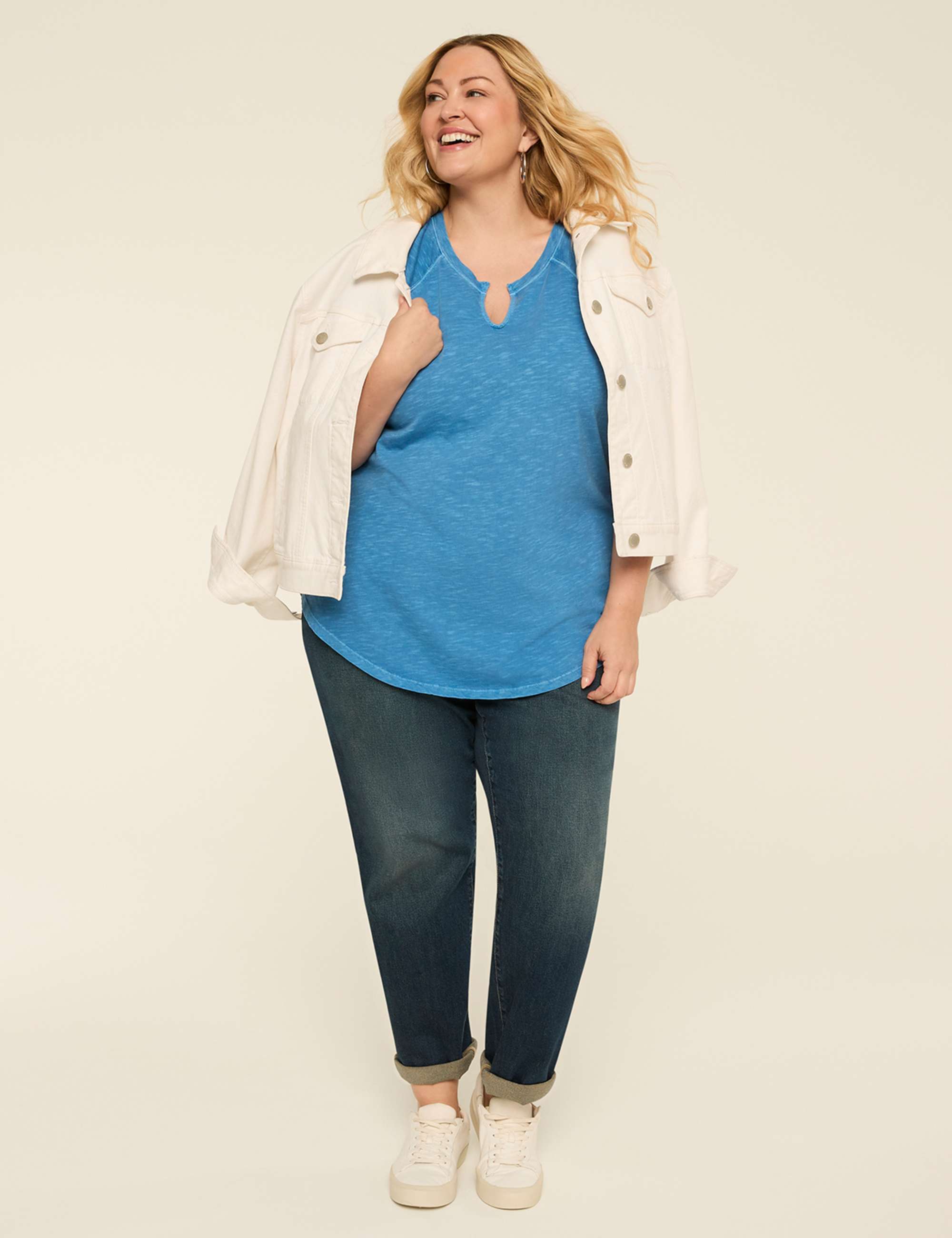 Short-Sleeve Notch-Neck Top