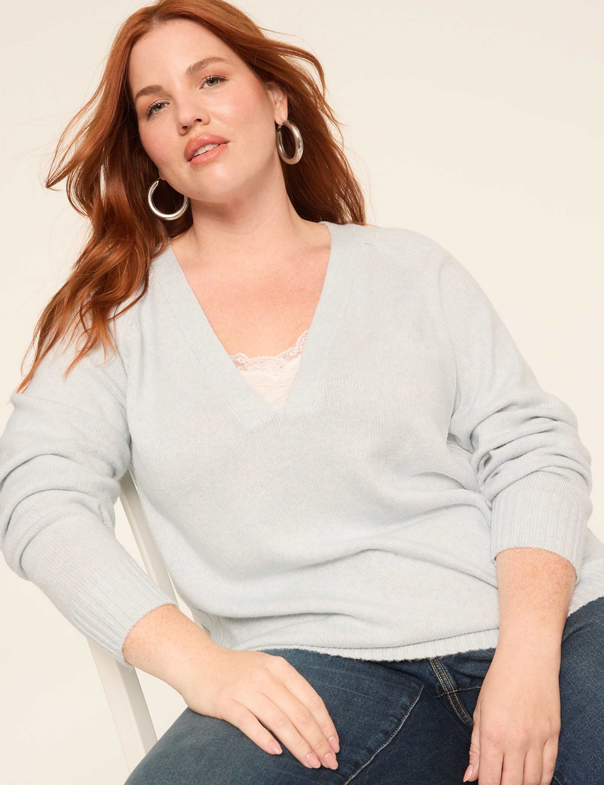 Layered Lace V-Neck Pullover Sweater