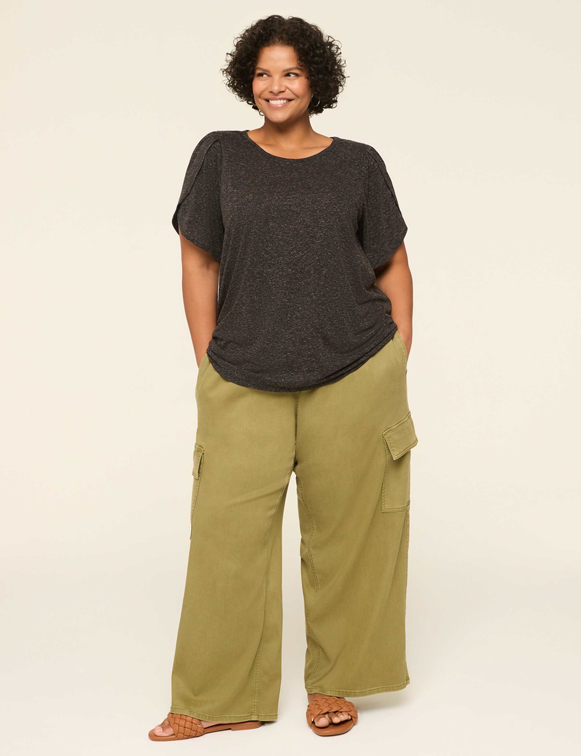 Knit Linen Tulip-Sleeve Top