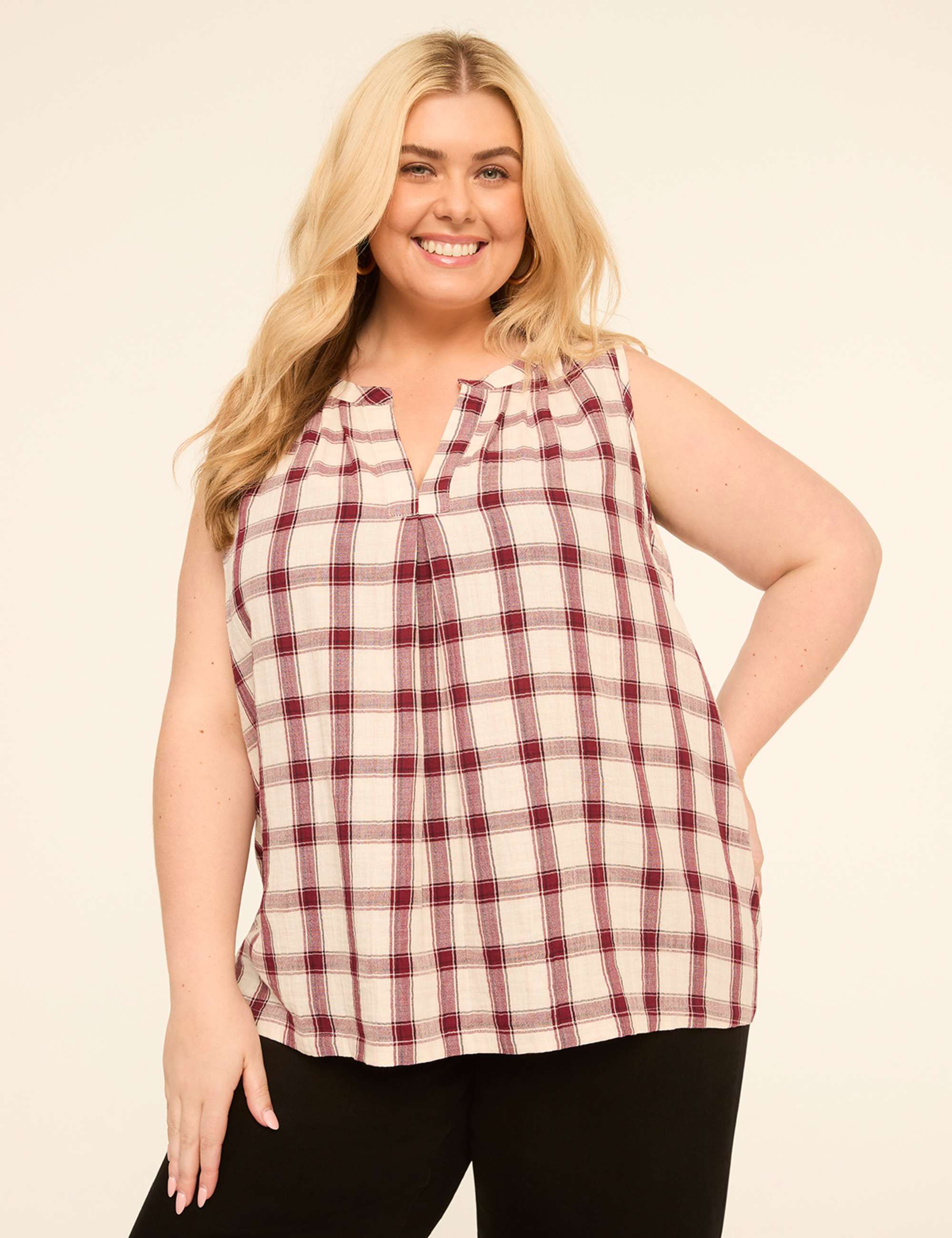 Pintuck Notch-Neck Tank