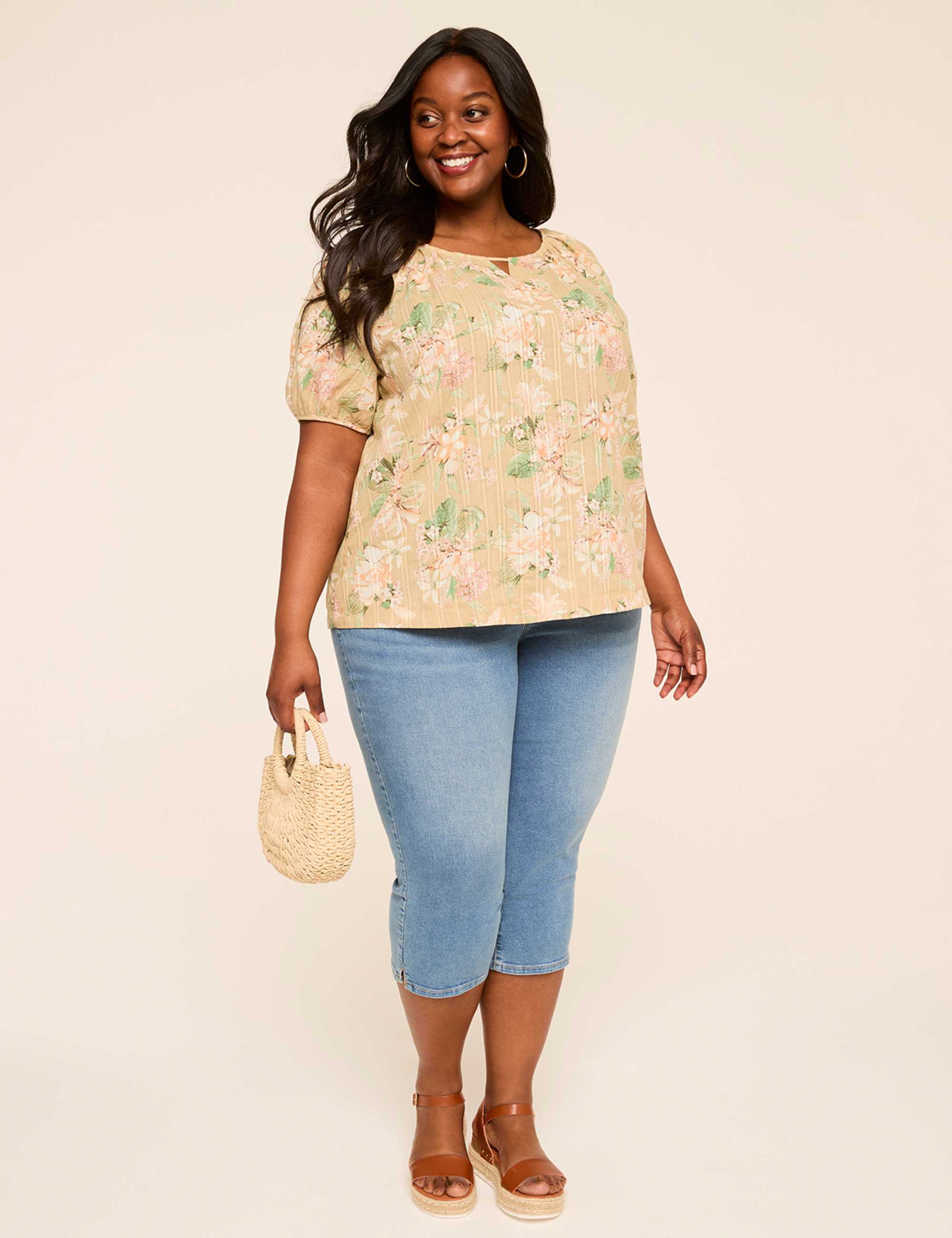 Puff-Sleeve Keyhole Top