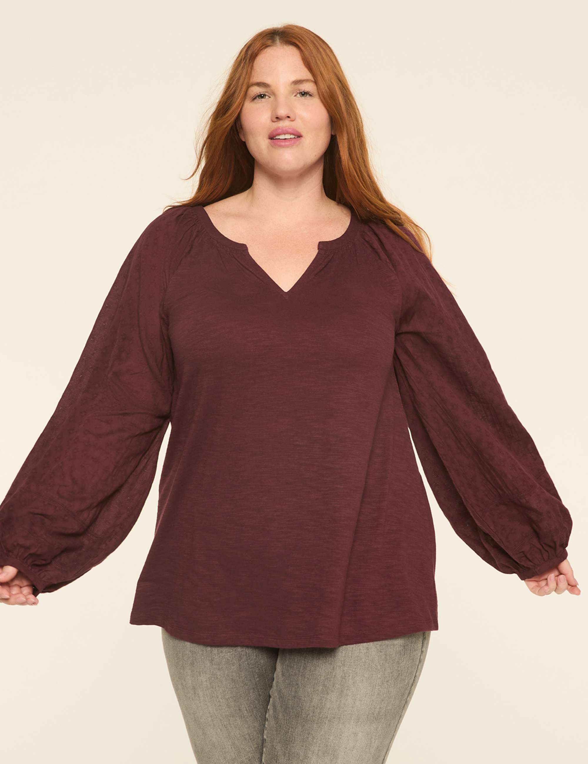 Knit & Woven Jacquard 3/4-Sleeve Top