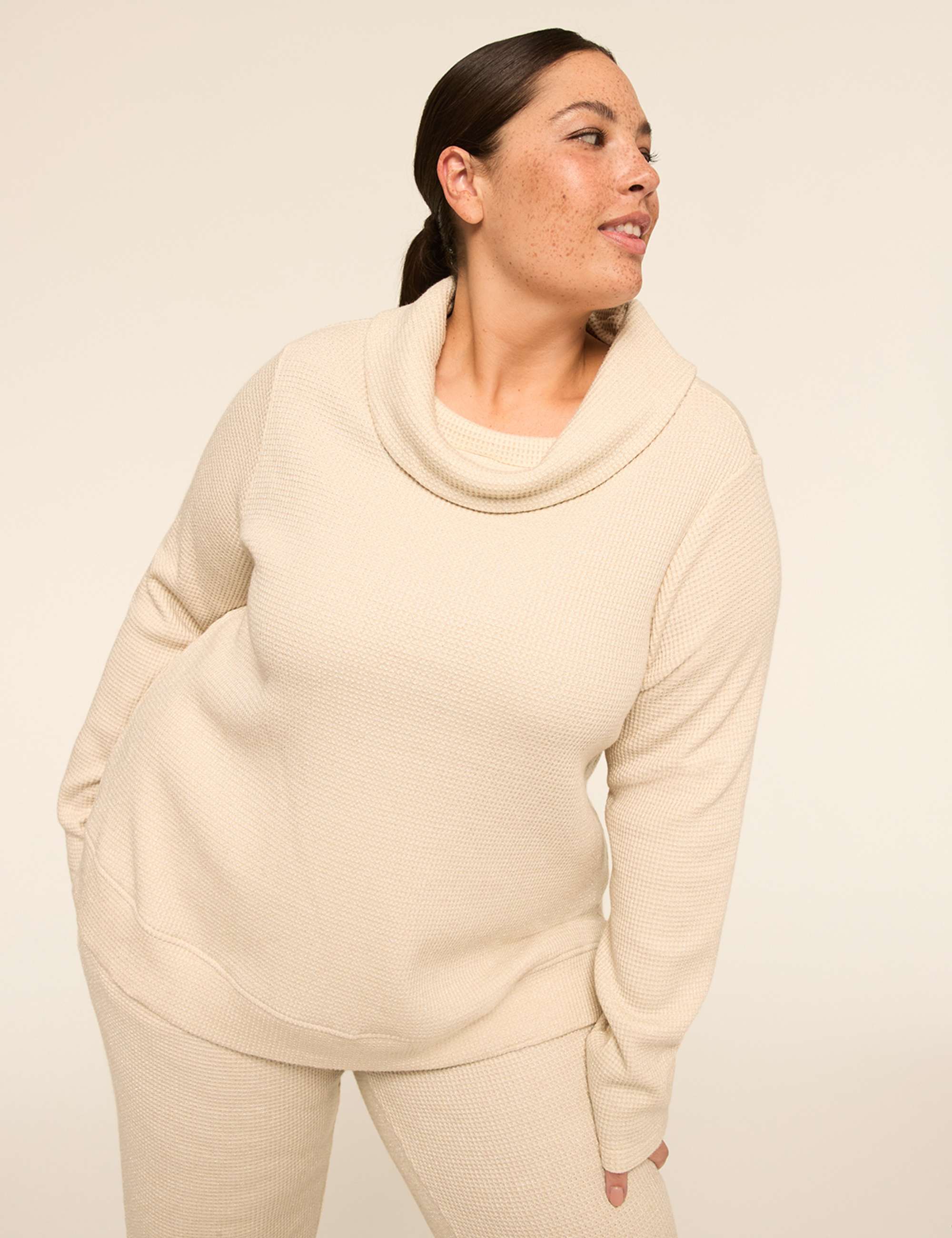 LIVI Shine Waffle Cowlneck Sweatshirt