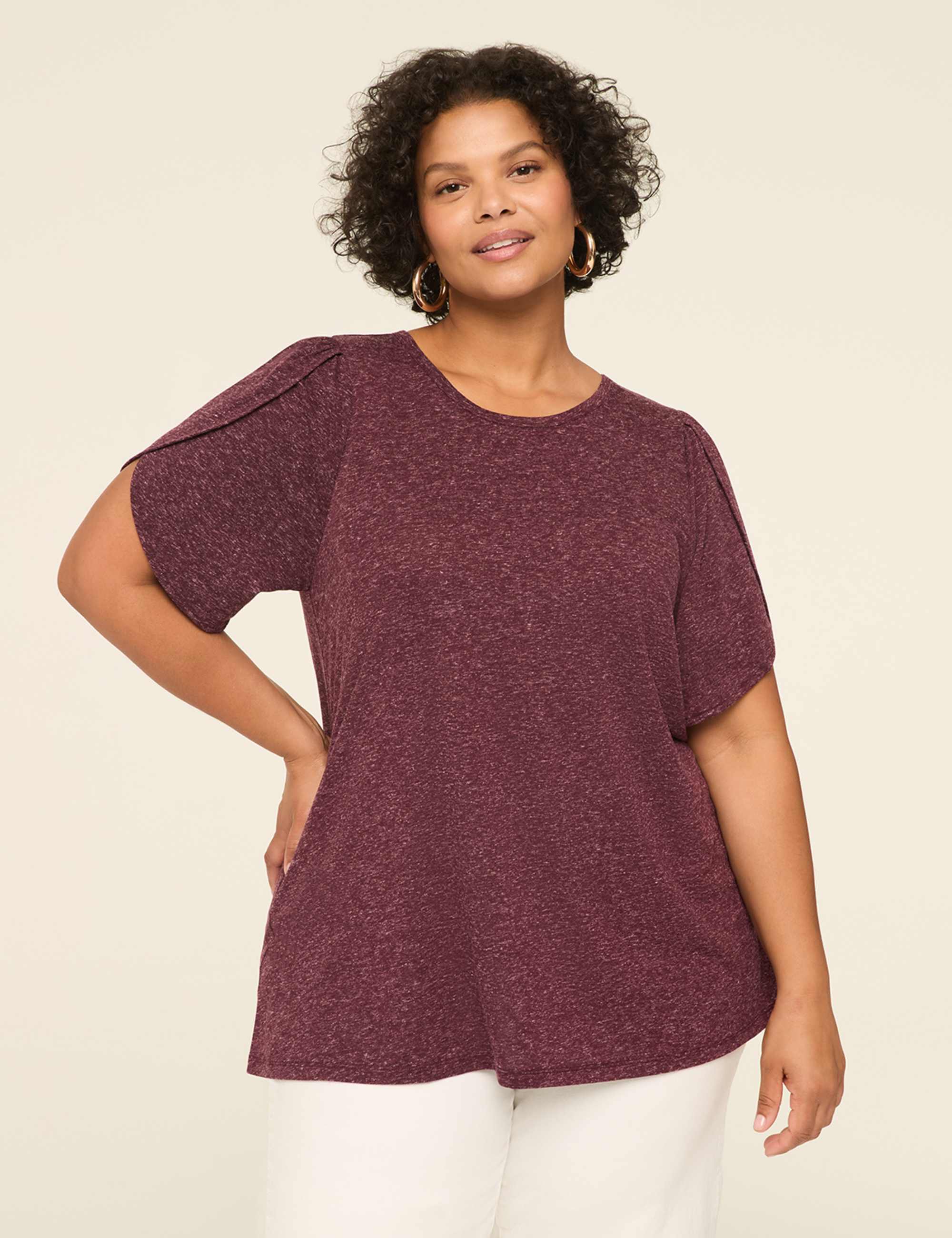 Knit Linen Tulip-Sleeve Top