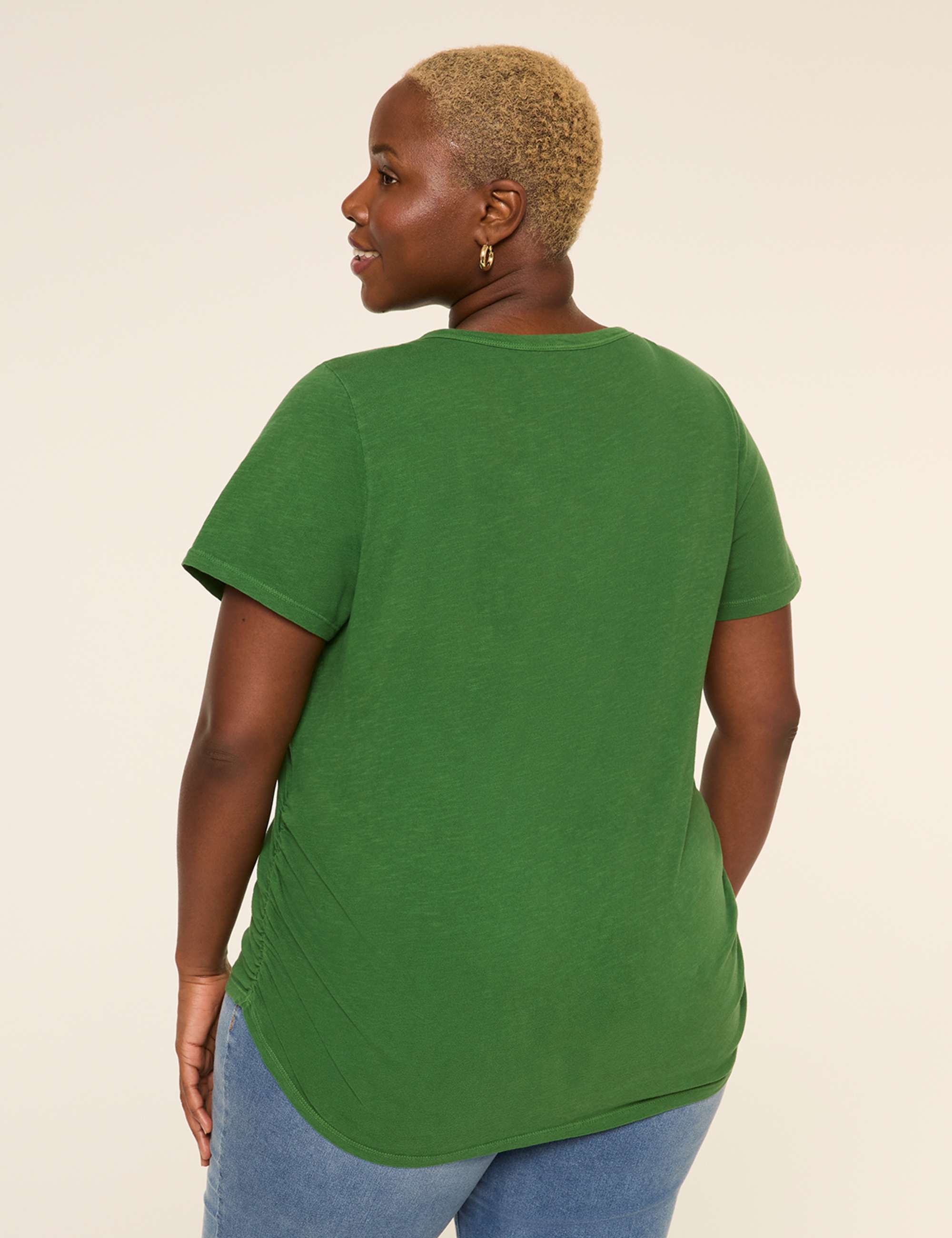 Short-Sleeve V-Neck Side-Ruched Tee