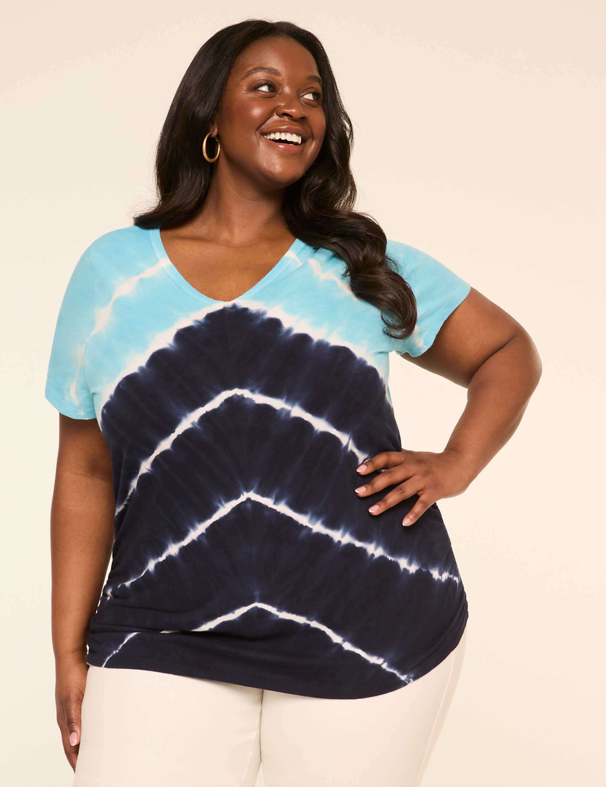 Short-Sleeve V-Neck Side-Ruched Tee