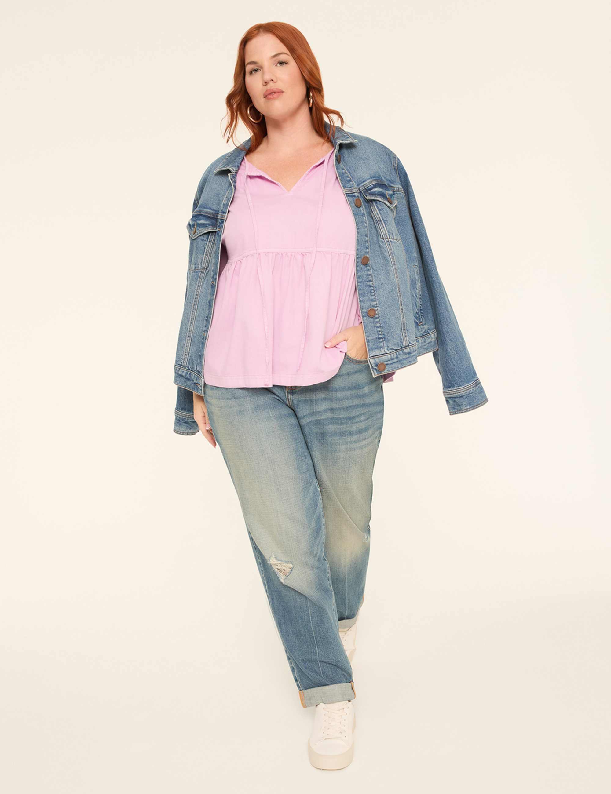 Bracelet-Sleeve Babydoll Blouse