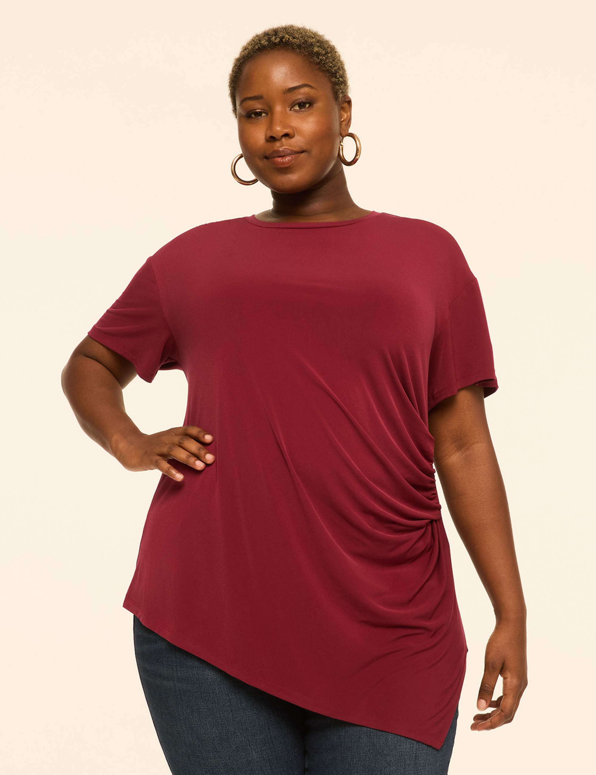 Side-Ruched Asymmetrical-Hem Top
