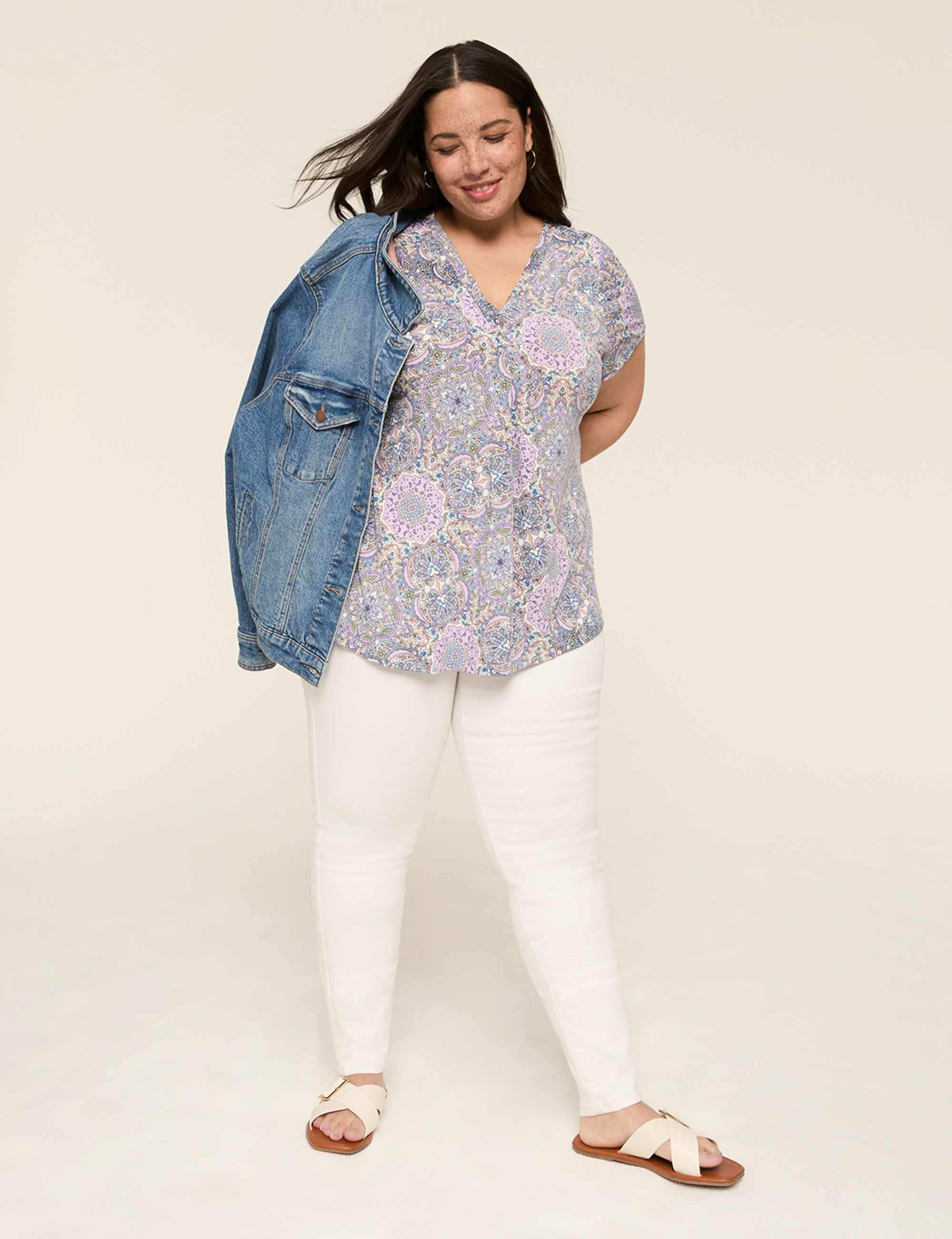 Cap-Sleeve Pleat-Front Top
