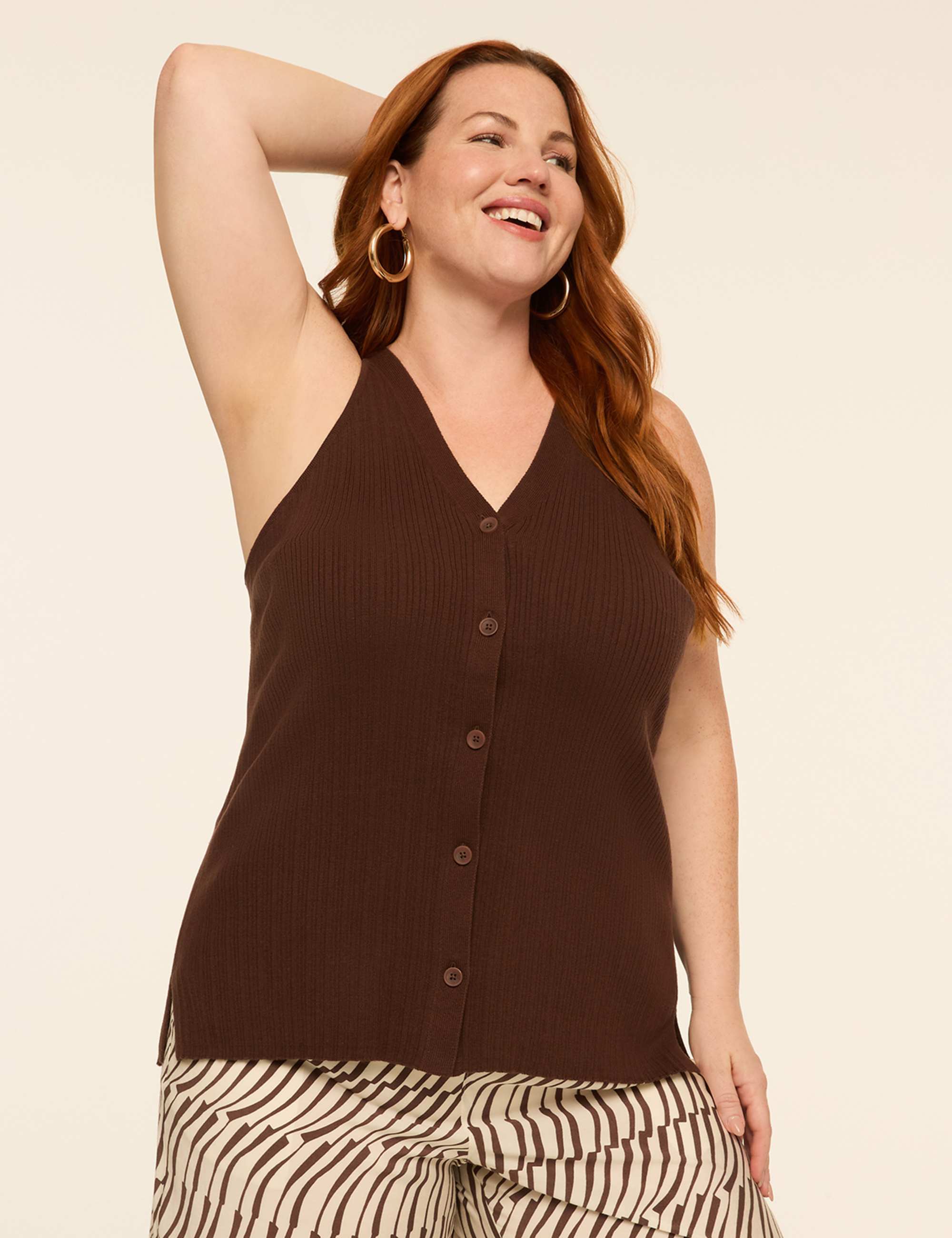 Ribbed Halter-Neck Button-Front Sweater Vest