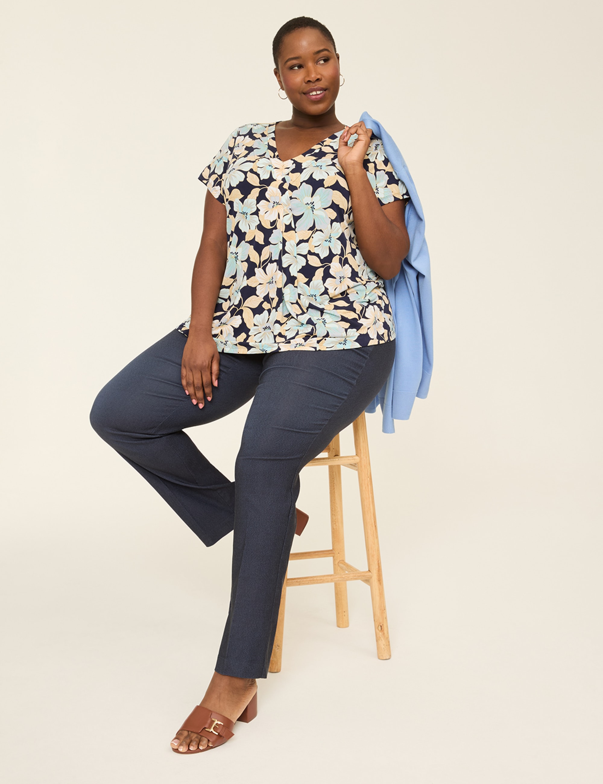 Cap-Sleeve Pleat-Front Top