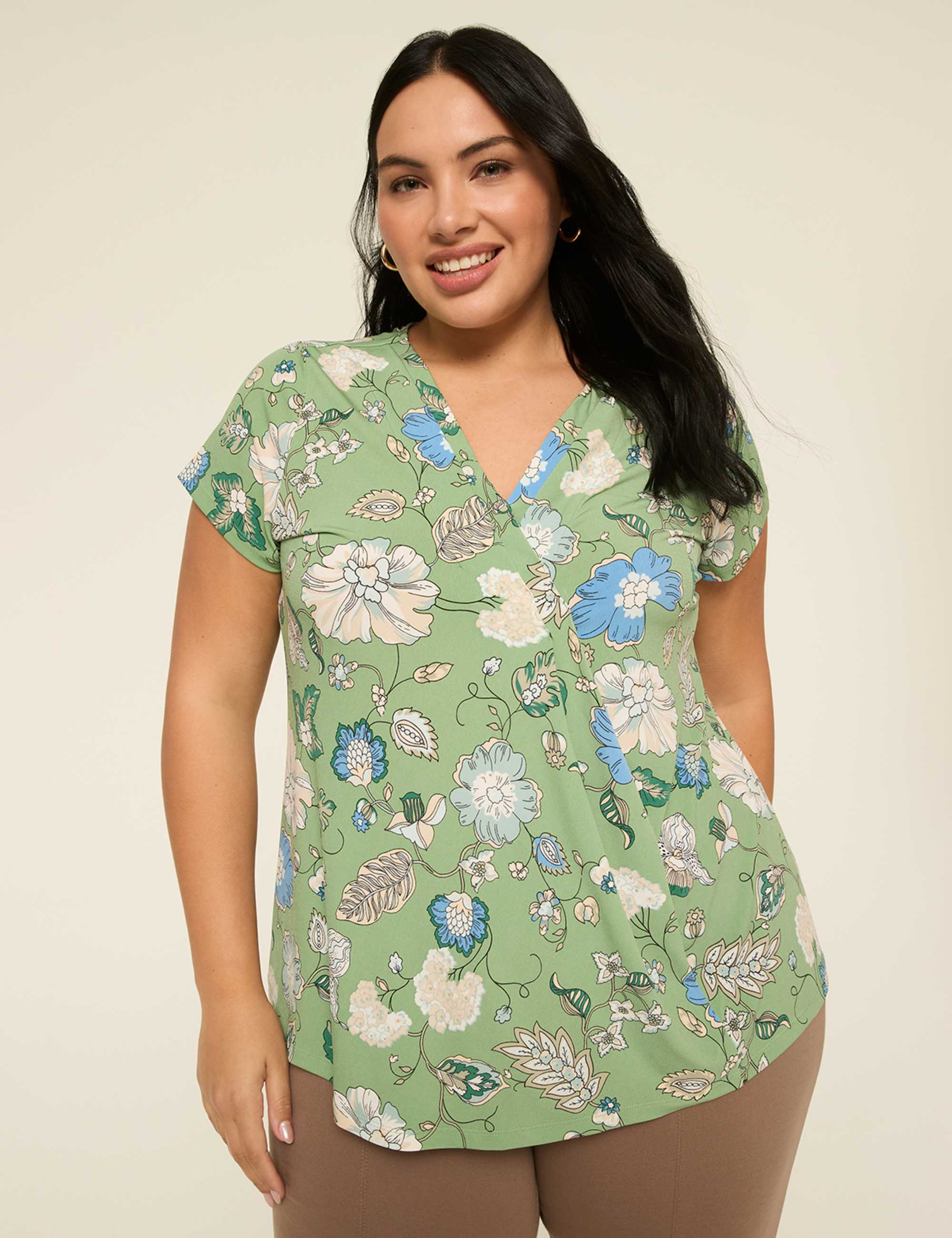 Swing Cap-Sleeve Pleat-Front Top