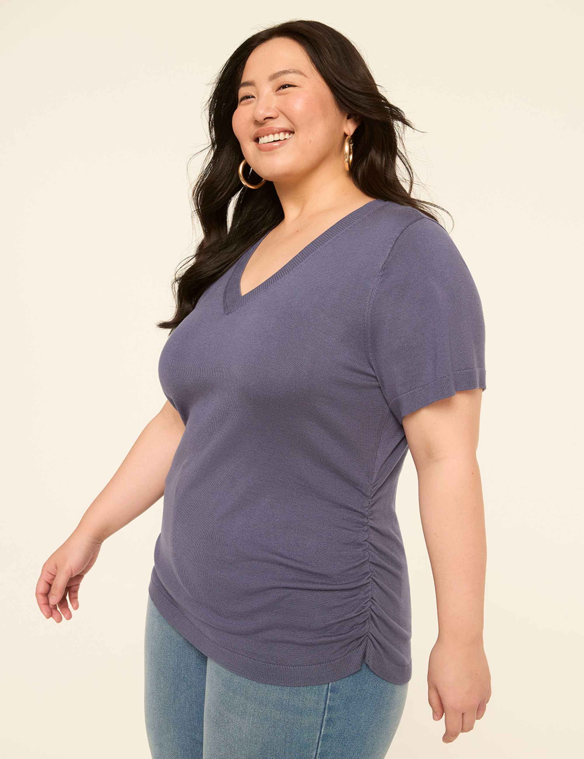 Short-Sleeve V-Neck Pullover Sweater