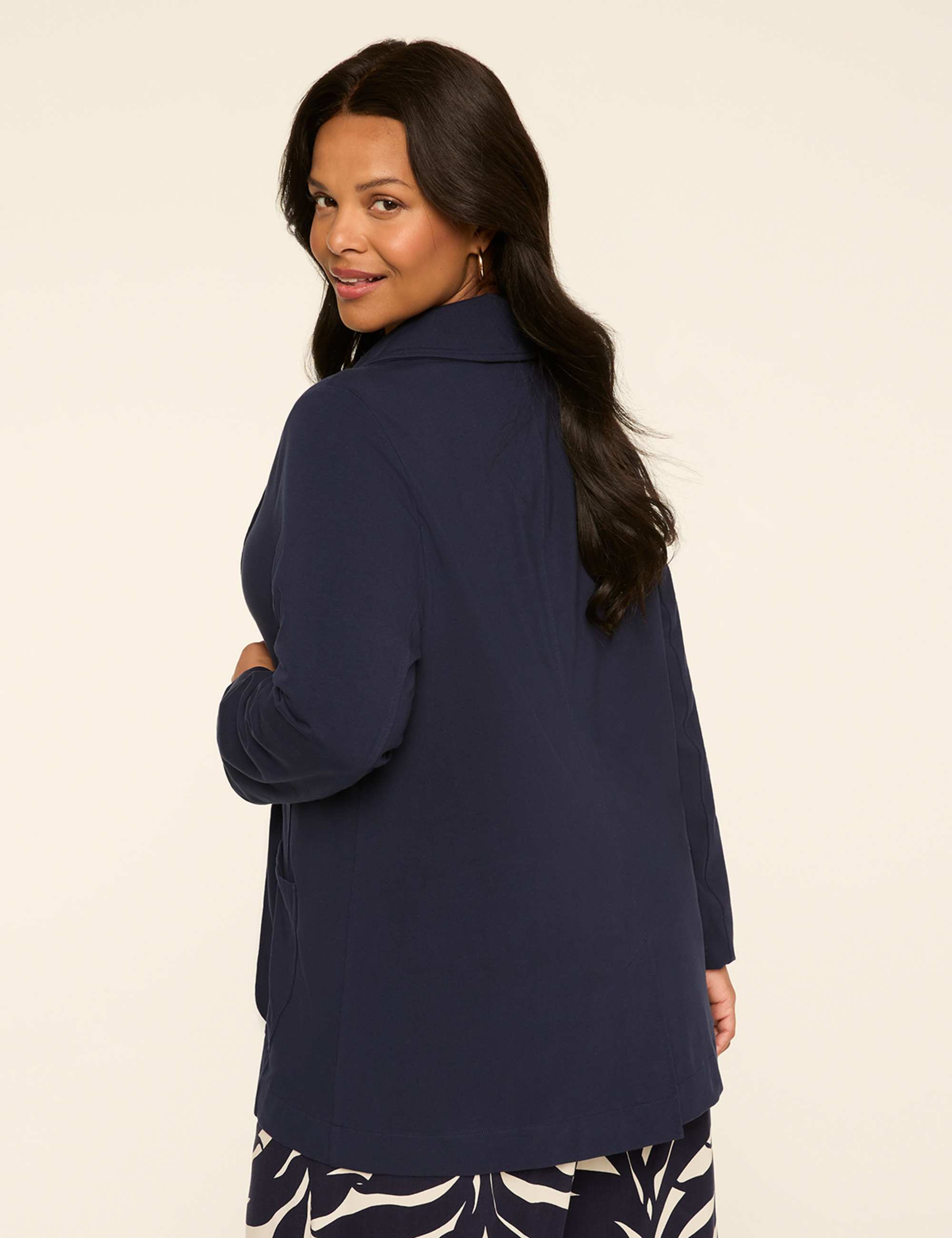 One Button Jersey Knit Blazer