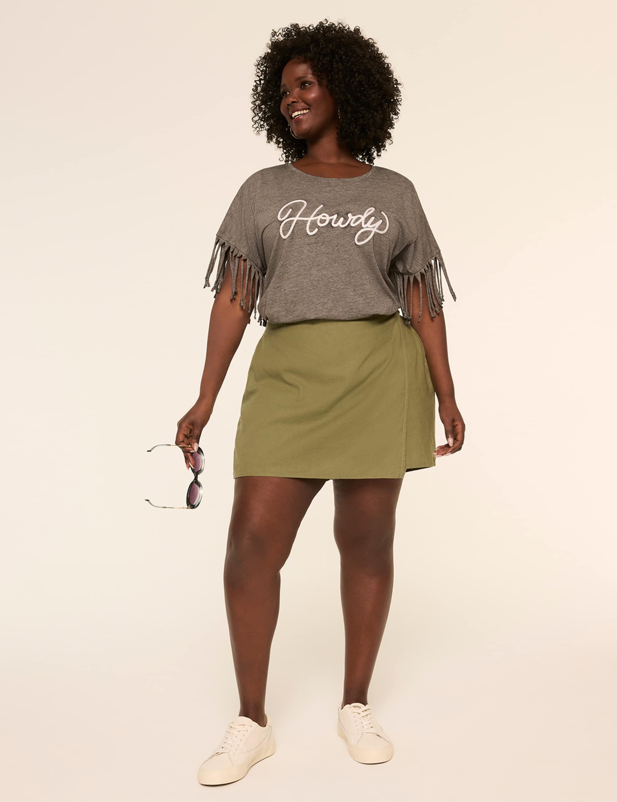 Linen-Blend Faux-Wrap Skort