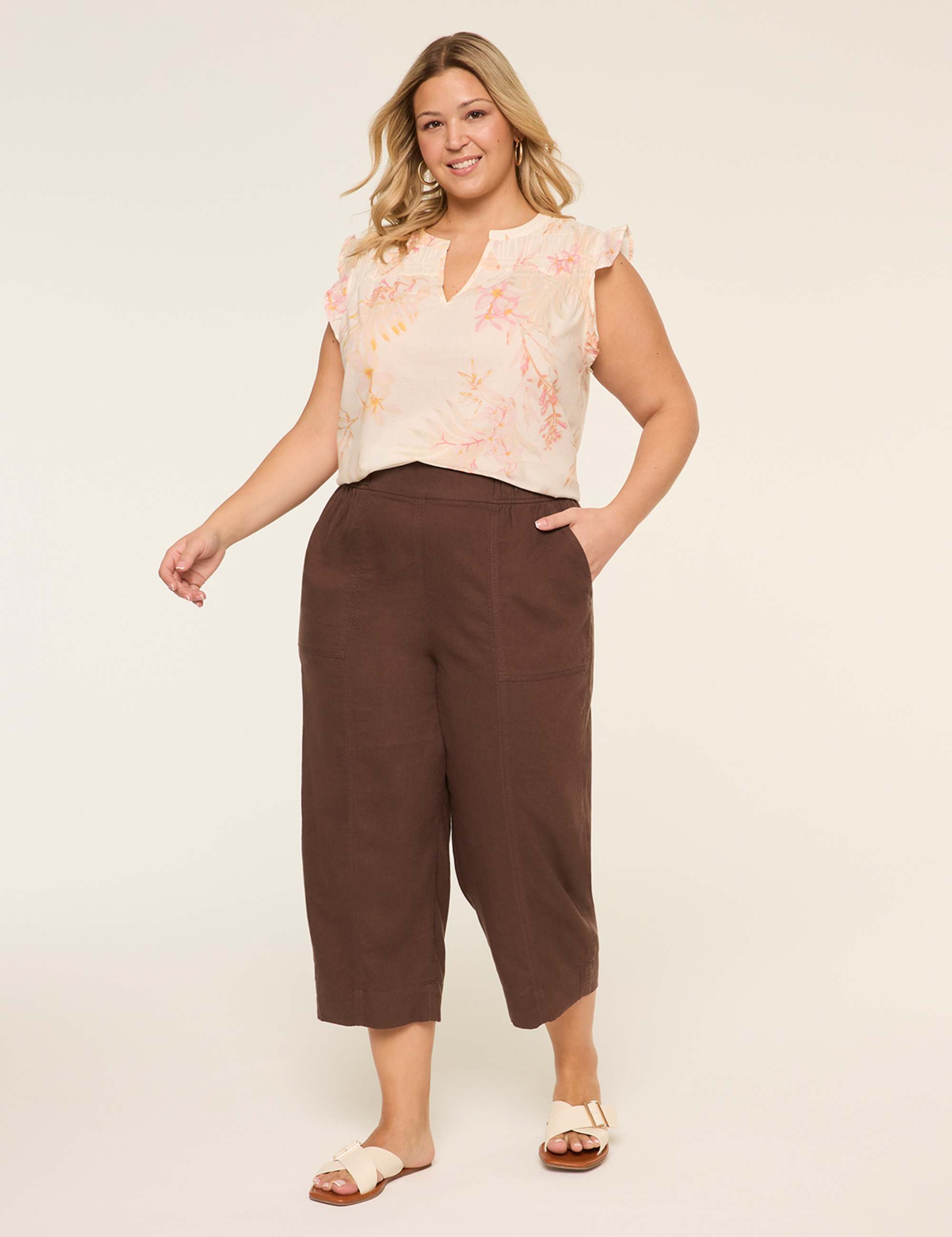 Linen-Blend Pull-On Straight Capri Pant