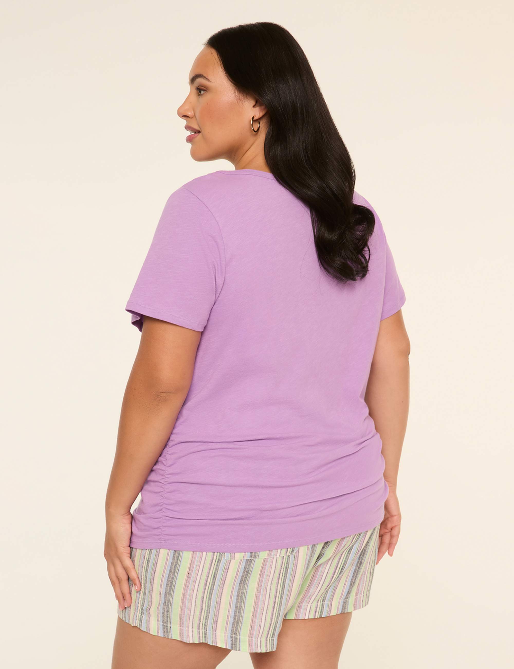 Short-Sleeve V-Neck Side-Ruched Tee