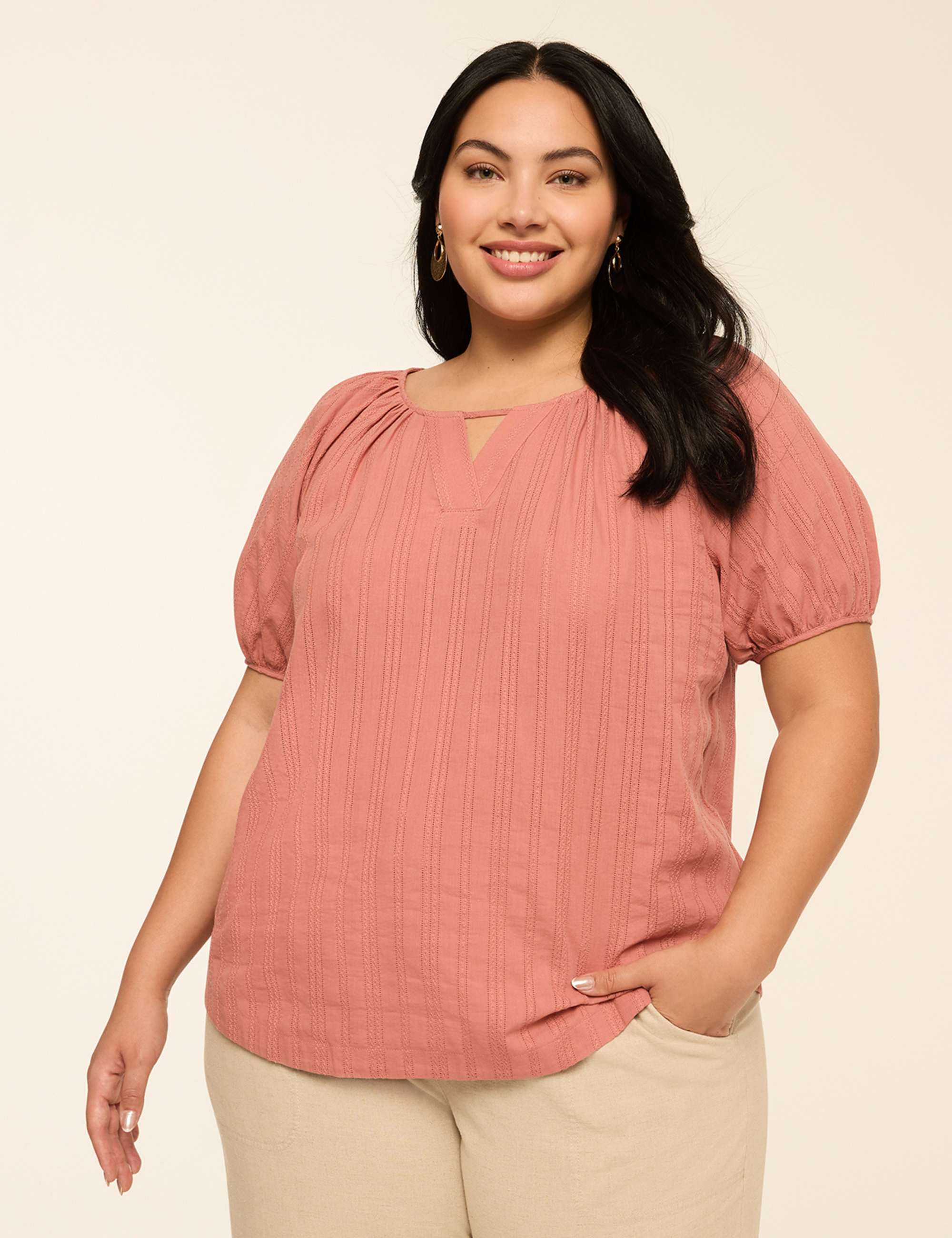 Puff-Sleeve Keyhole Top