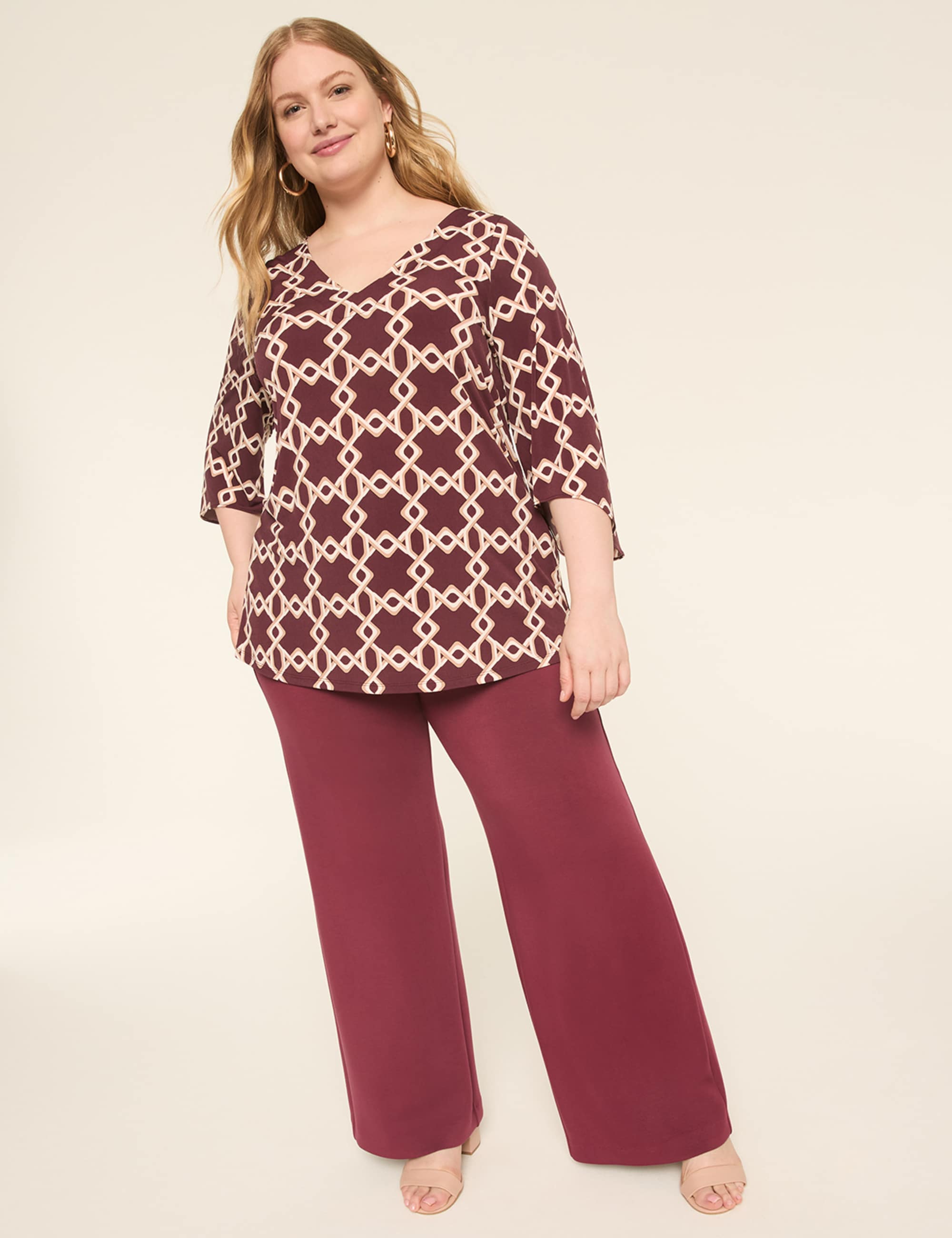 3/4-Sleeve V-Neck Tunic Top