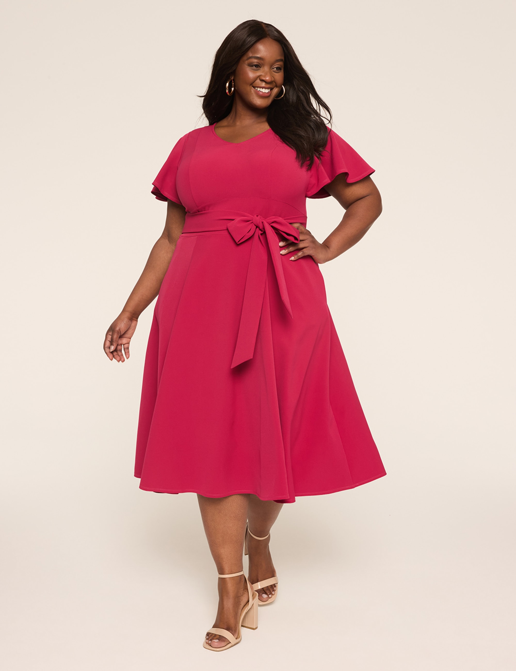 Lena V-Neck Level-Hem Midi Dress