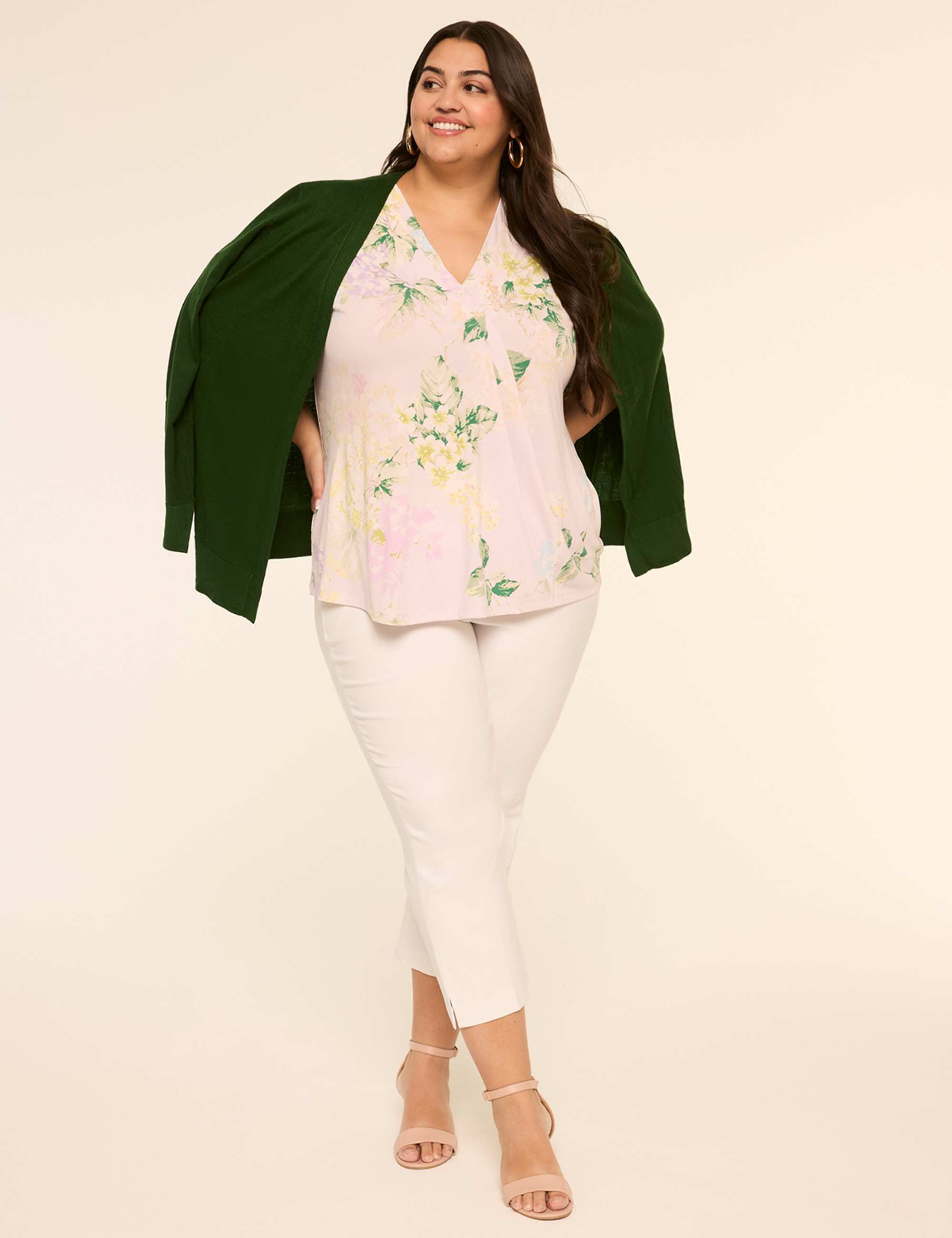 Swing Cap-Sleeve Pleat-Front Top