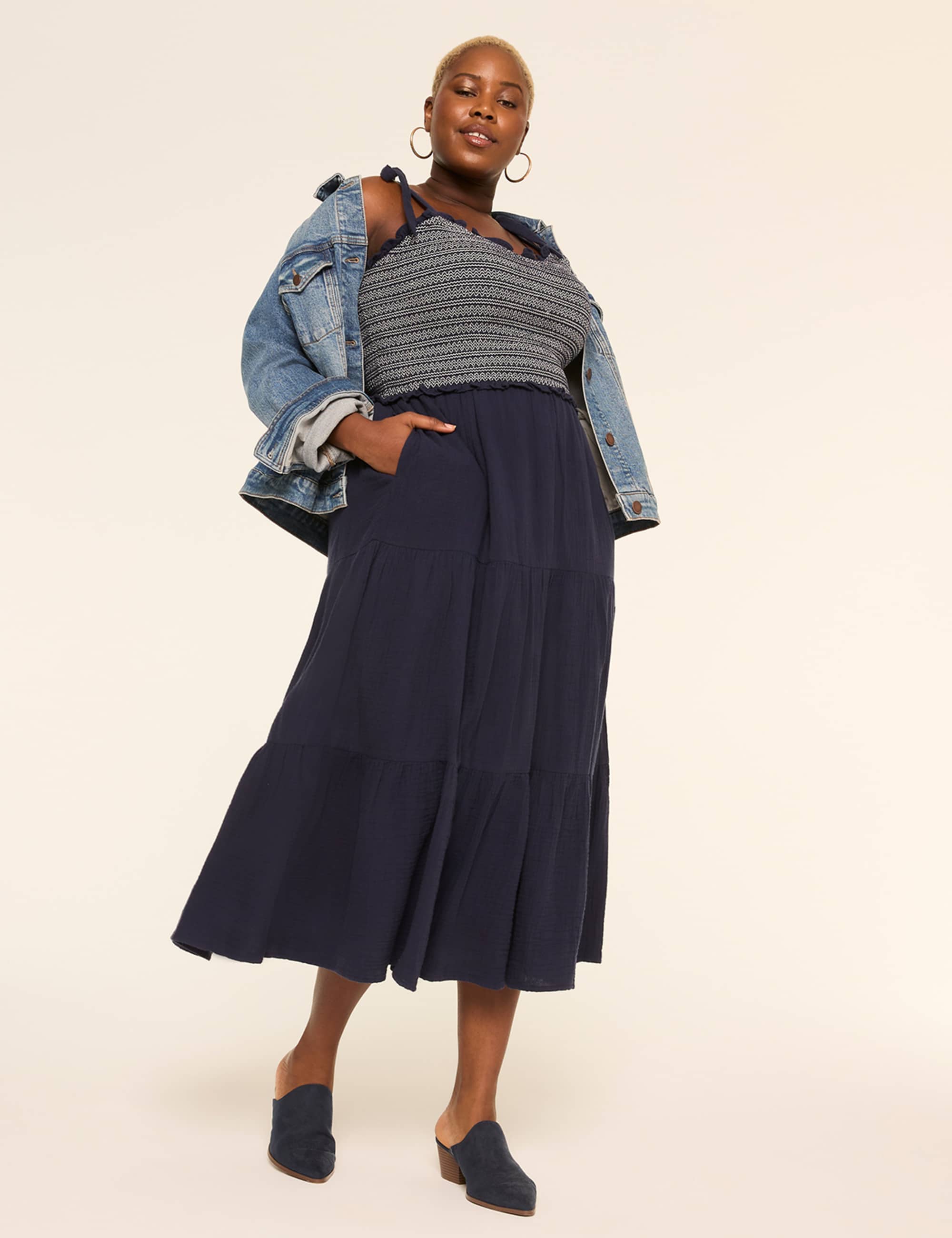 Tie-Strap Smocked-Bodice Maxi Dress