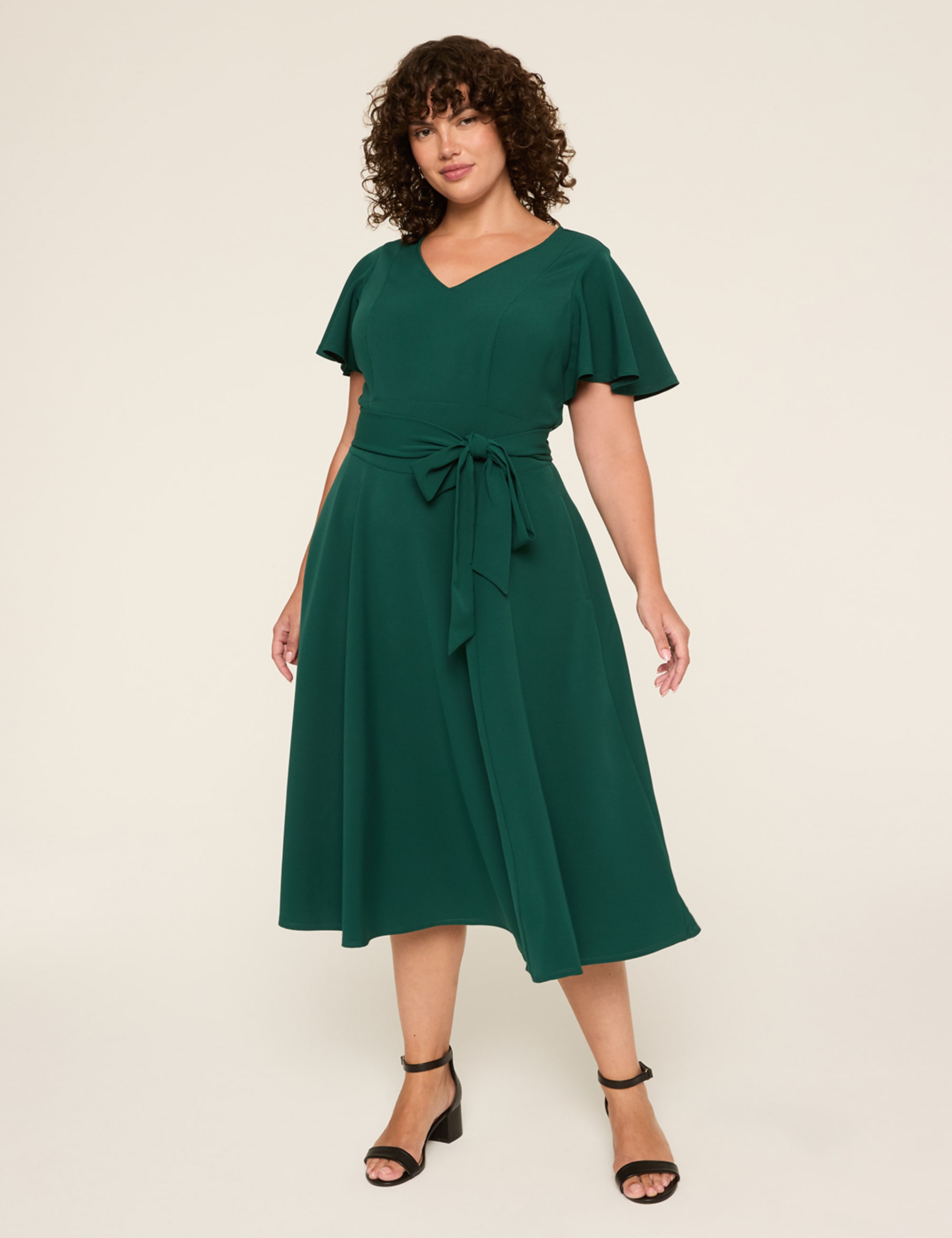 Lena V-Neck Level-Hem Midi Dress