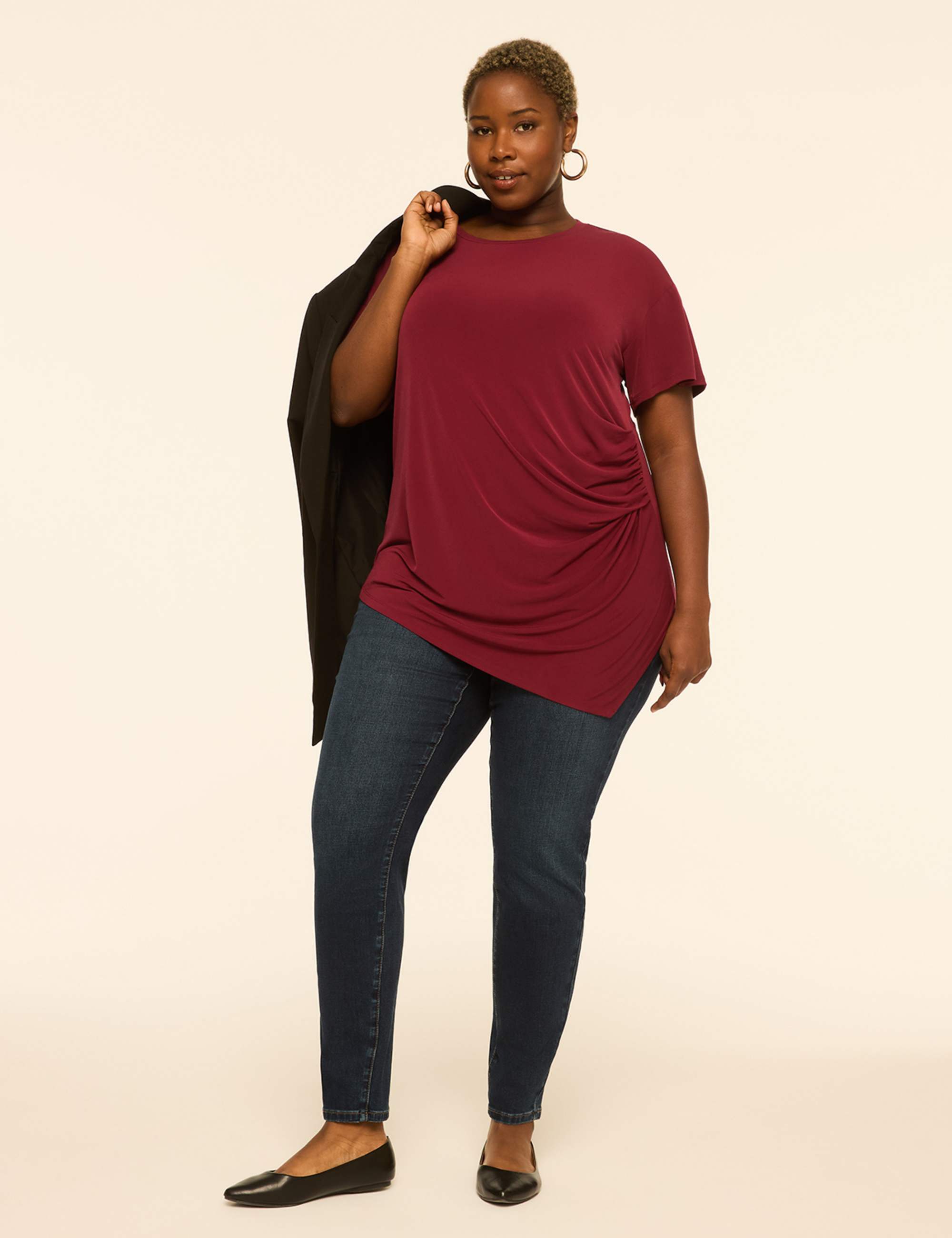 Side-Ruched Asymmetrical-Hem Top