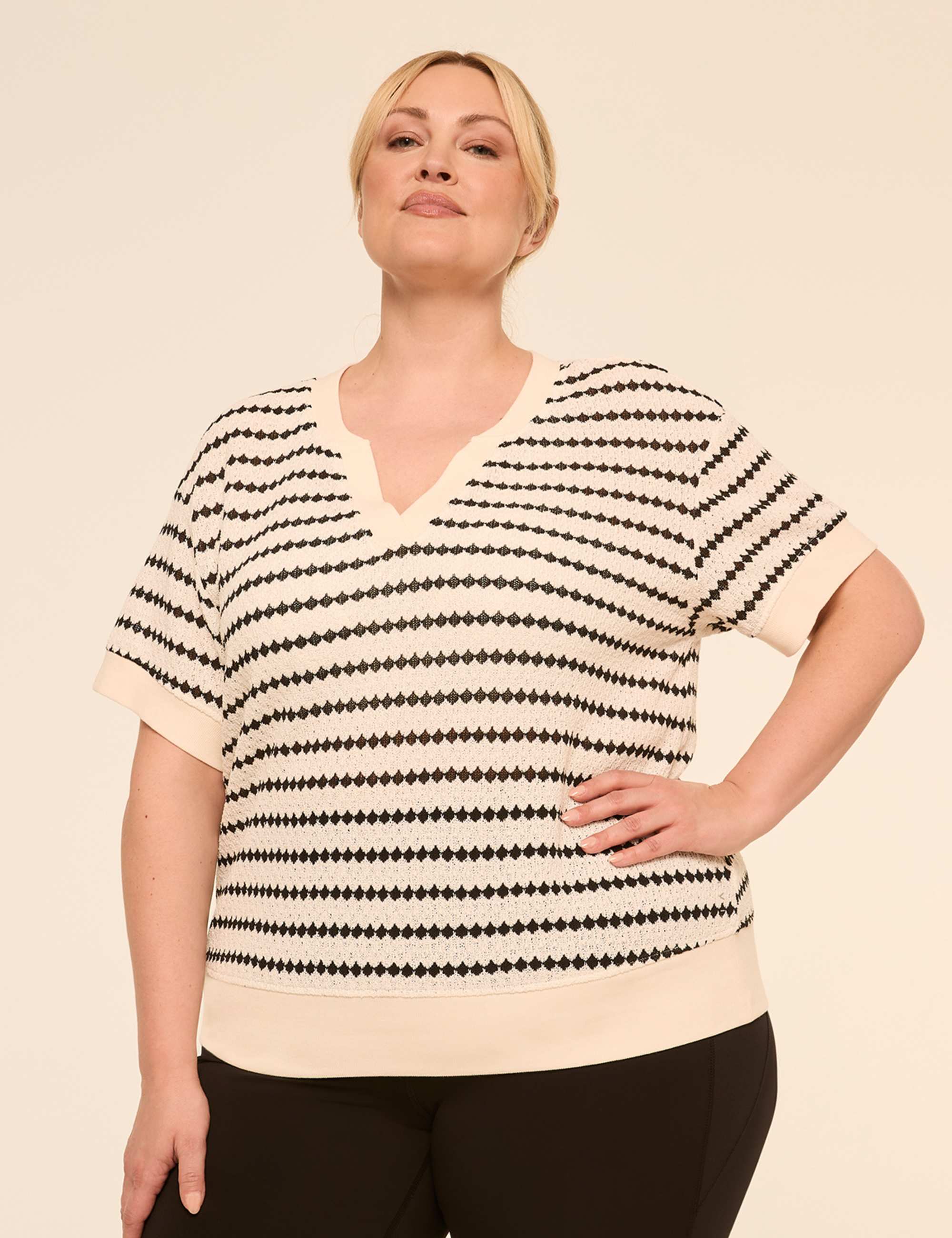 LIVI Elbow-Sleeve Textured-Knit Top