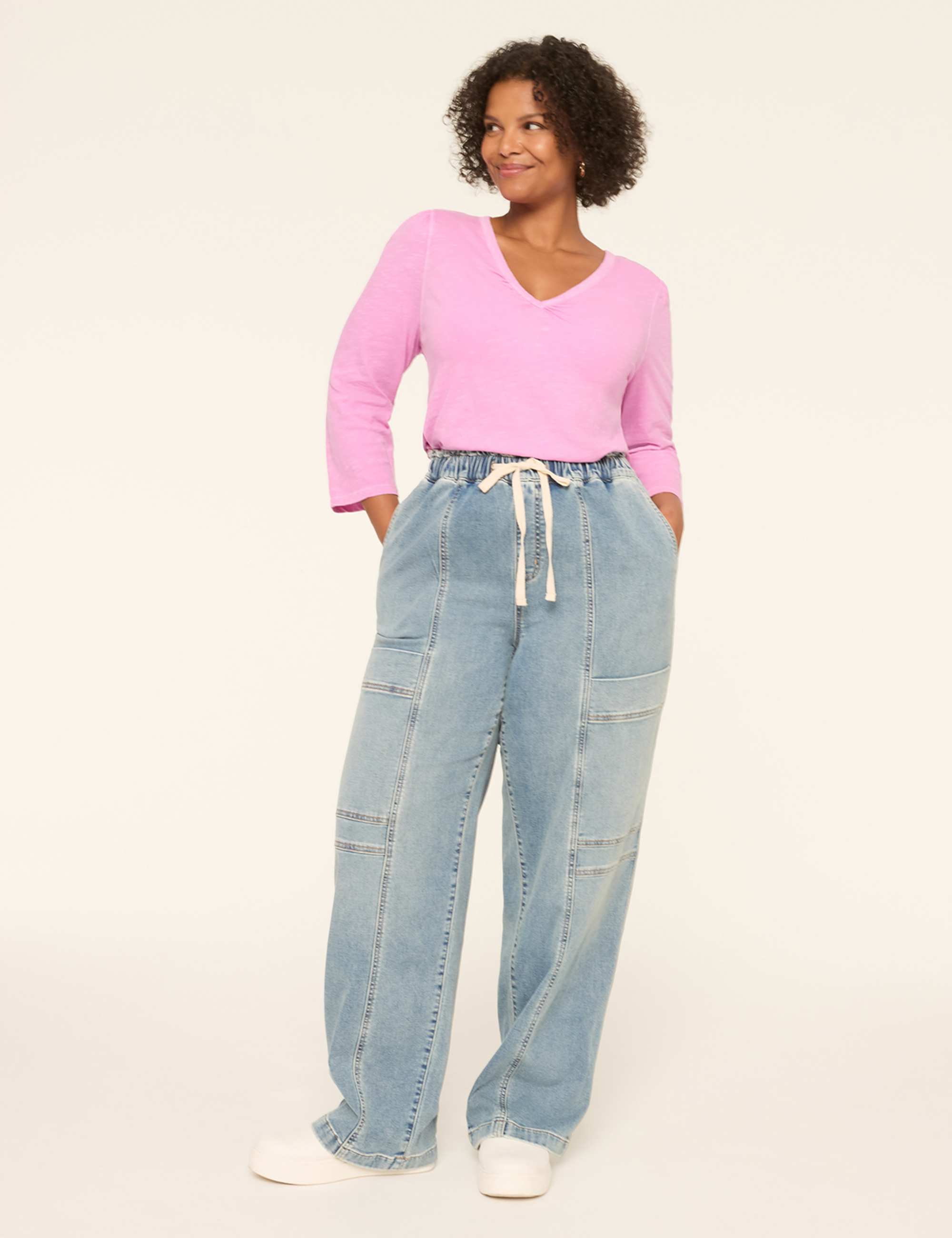Cloud Knit Pull-On High-Rise Relaxed Straight Cargo Jean