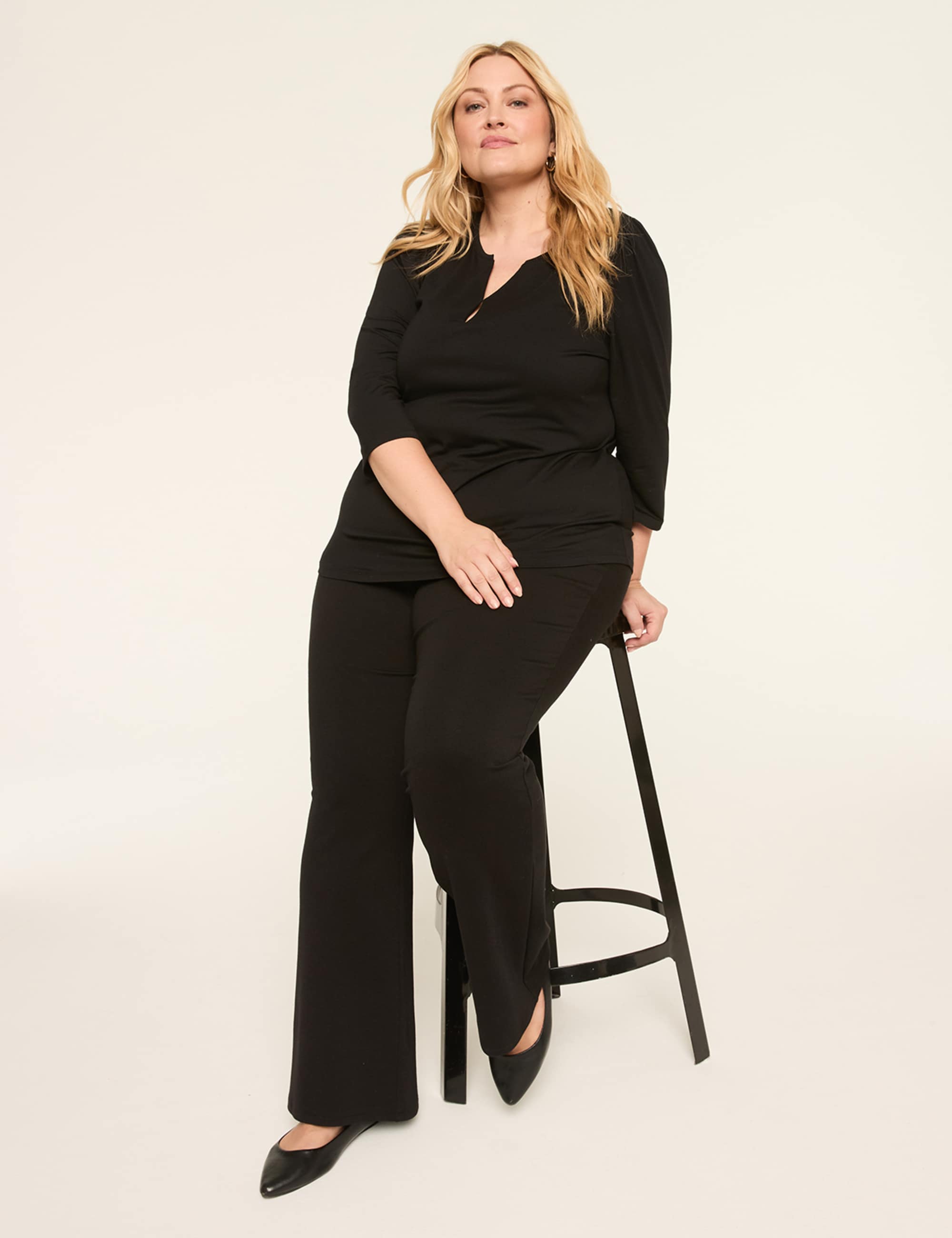 3/4-Sleeve Notch-Neck Keyhole Tee