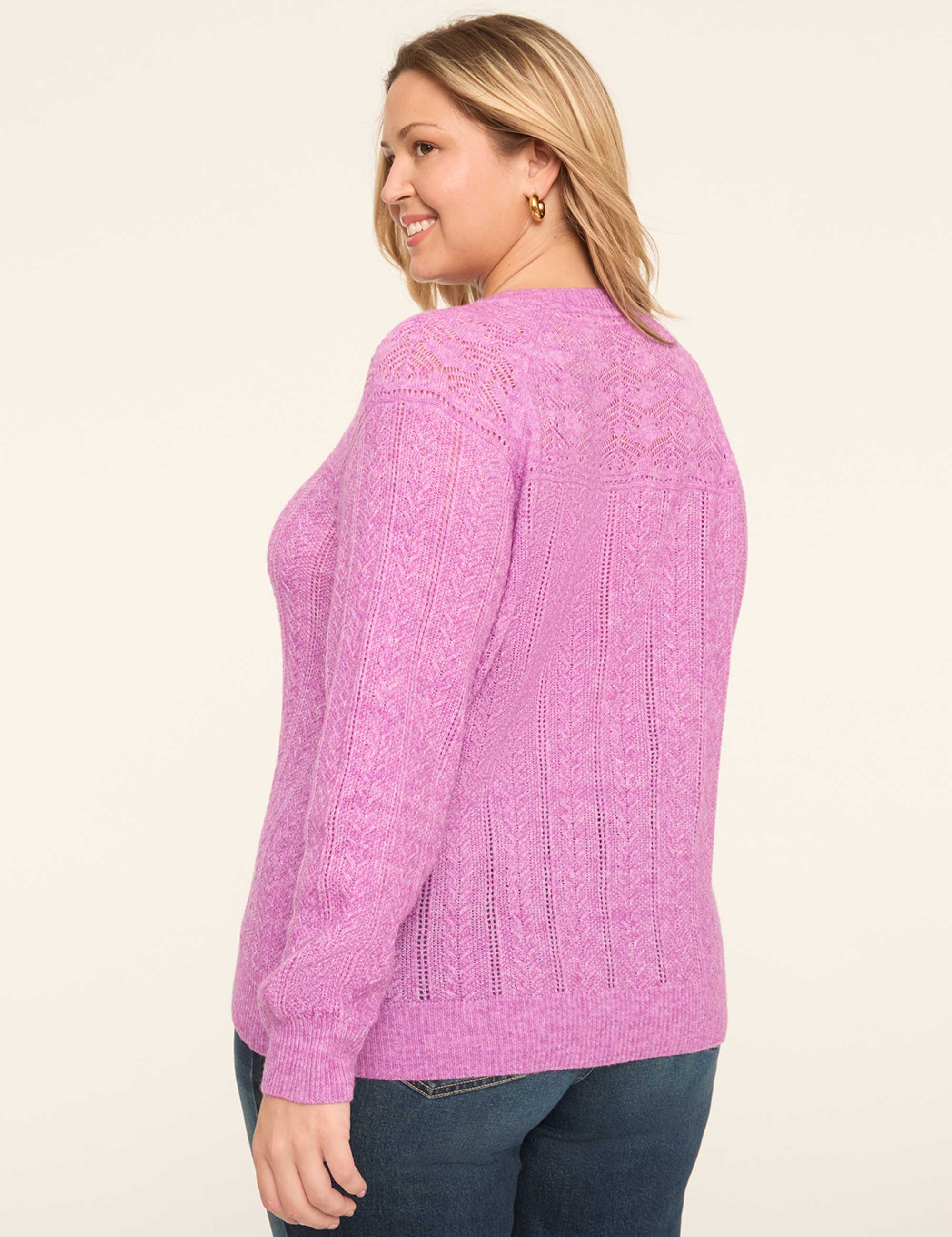 Pointelle Crew-Neck Pullover Sweater