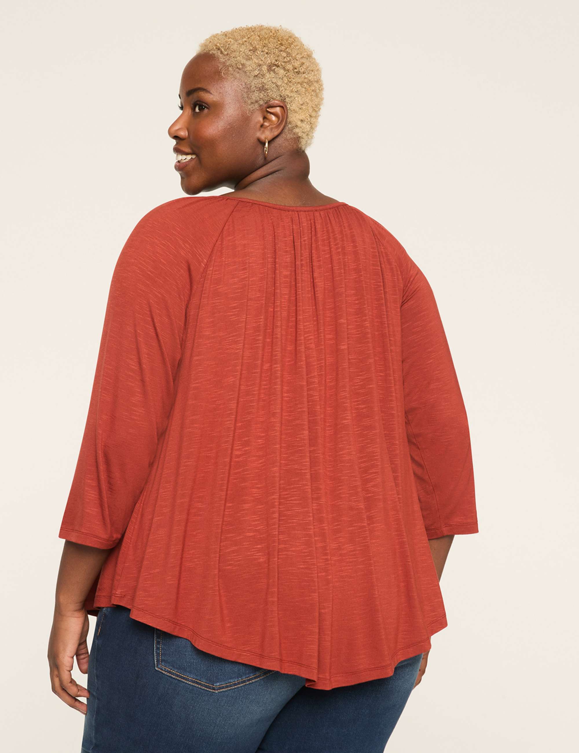 Swing 3/4-Sleeve Notch-Neck Top
