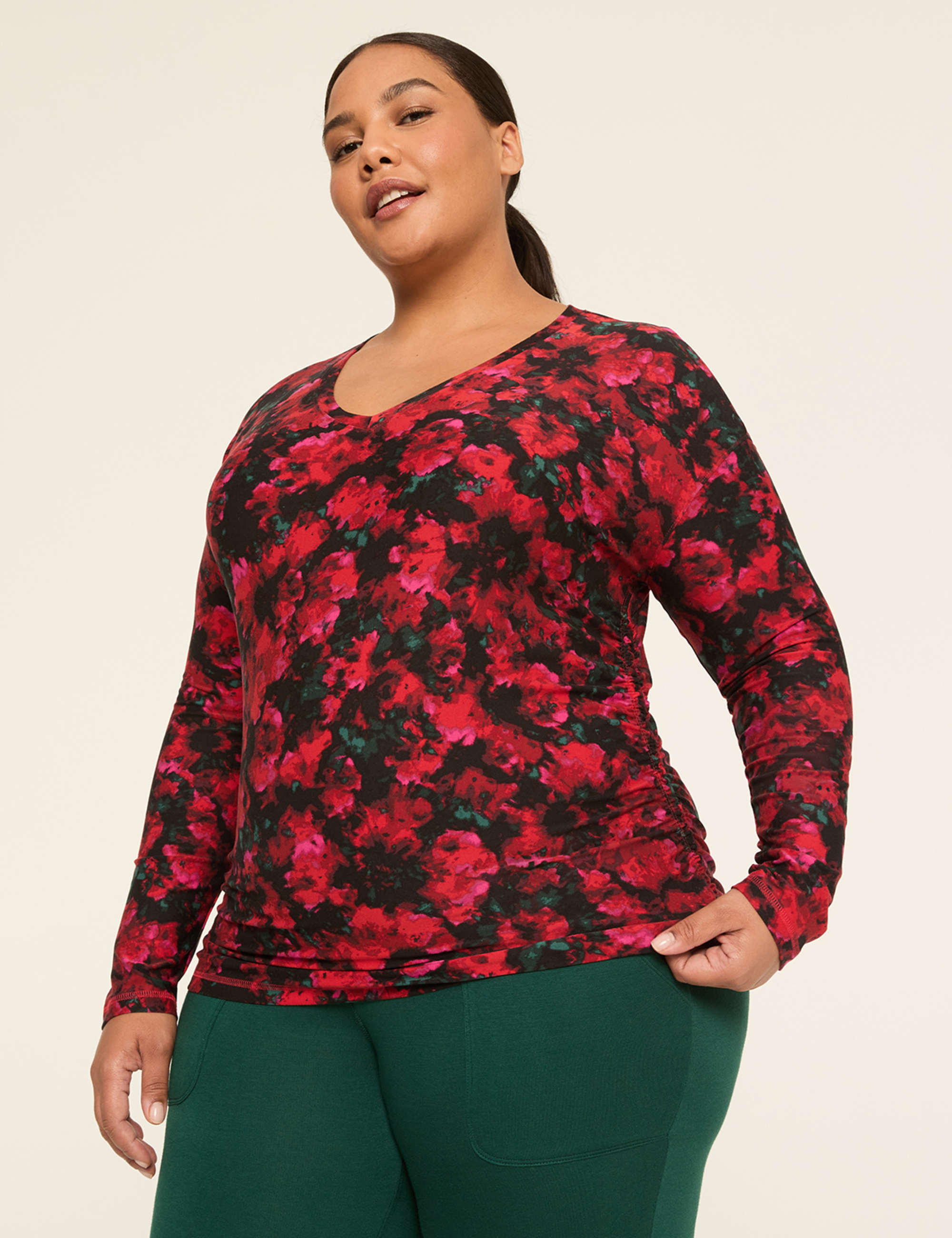 LIVI Soft Long-Sleeve Ruched-Side Tee