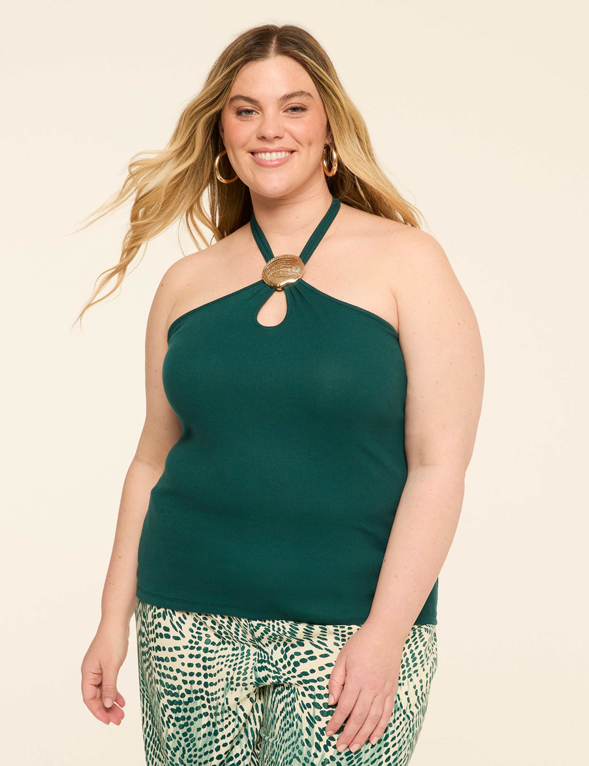 Seashell-Detail Ribbed Halter Top