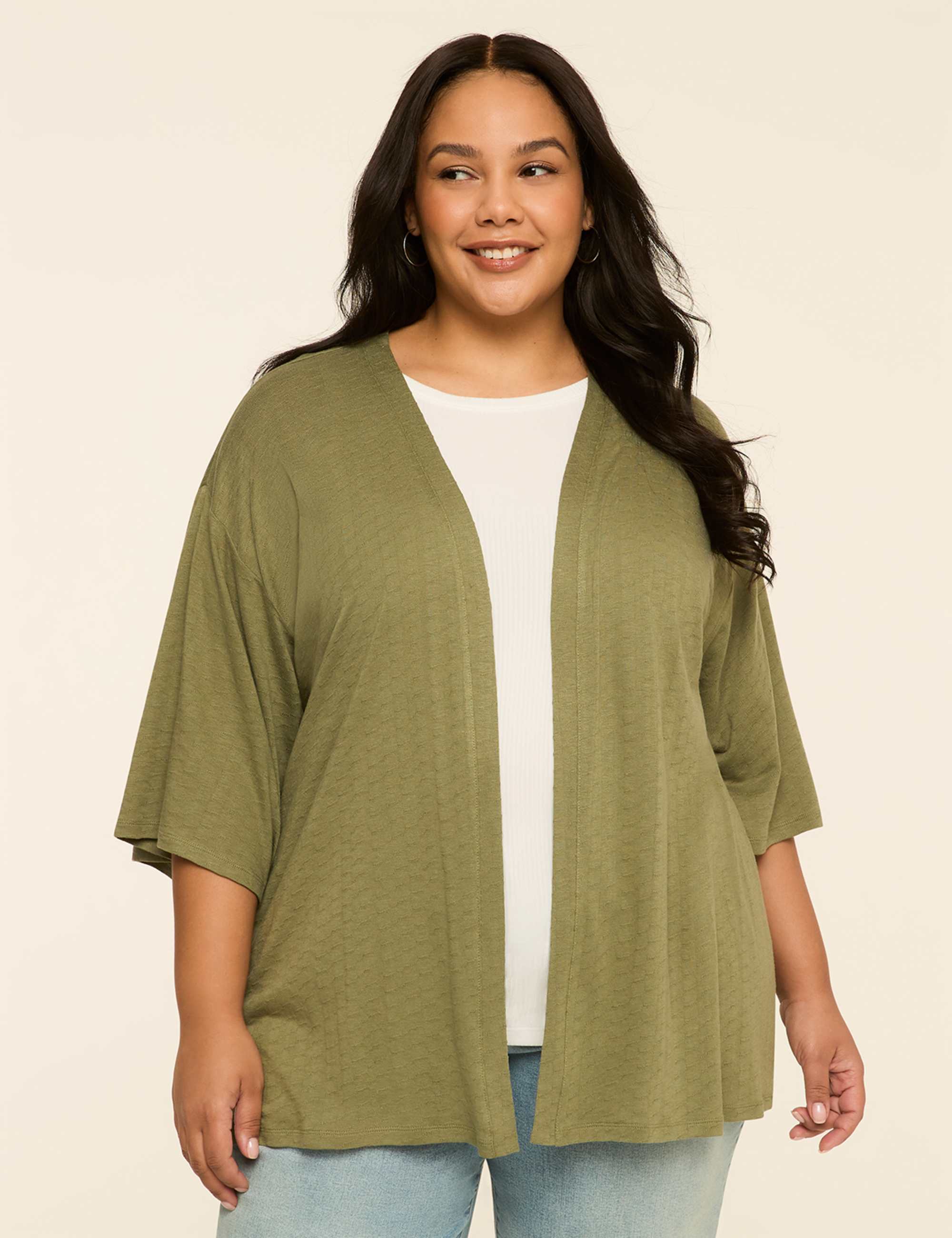 Elbow-Sleeve Open-Front Overpiece