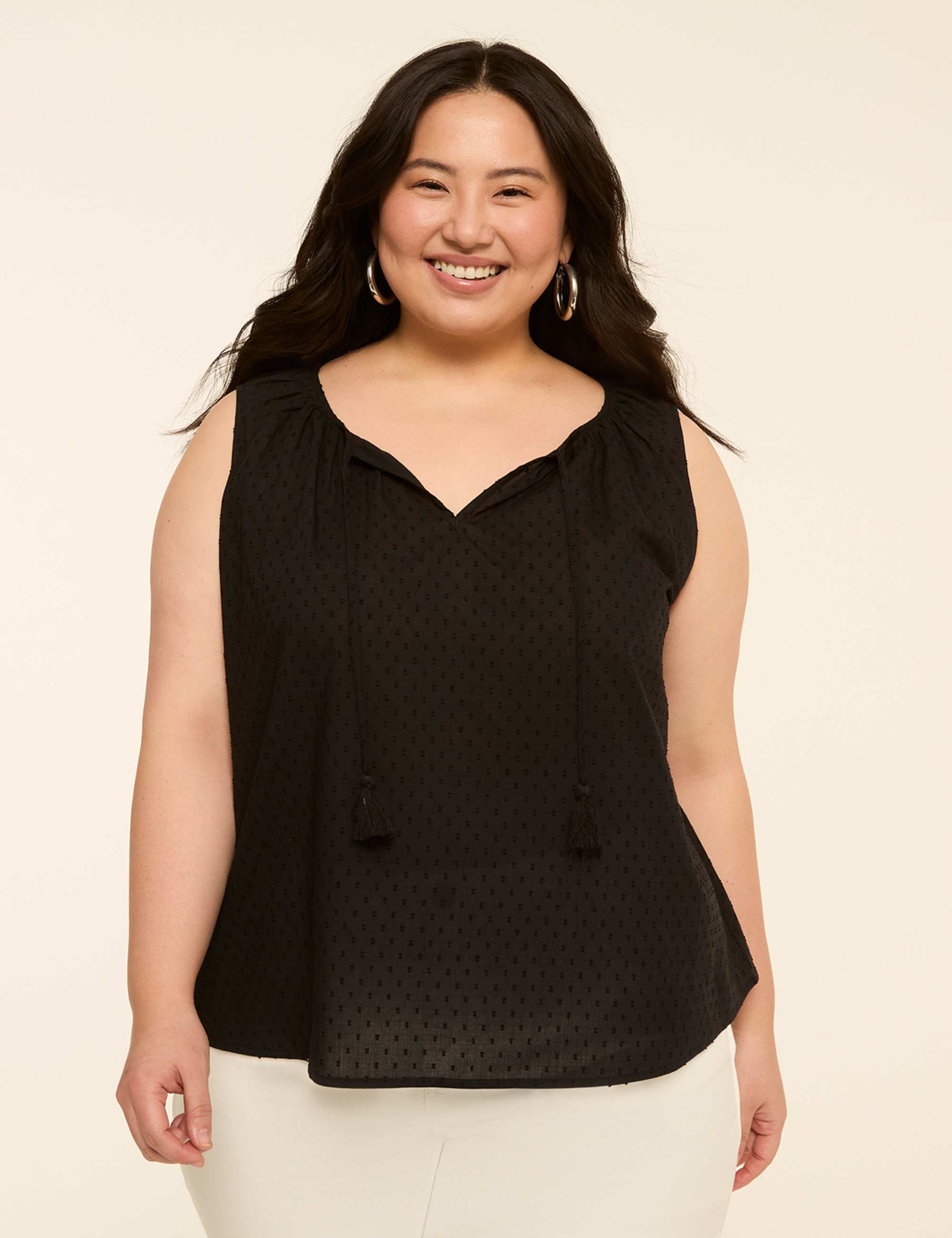 Sleeveless Tie-Neck Blouse