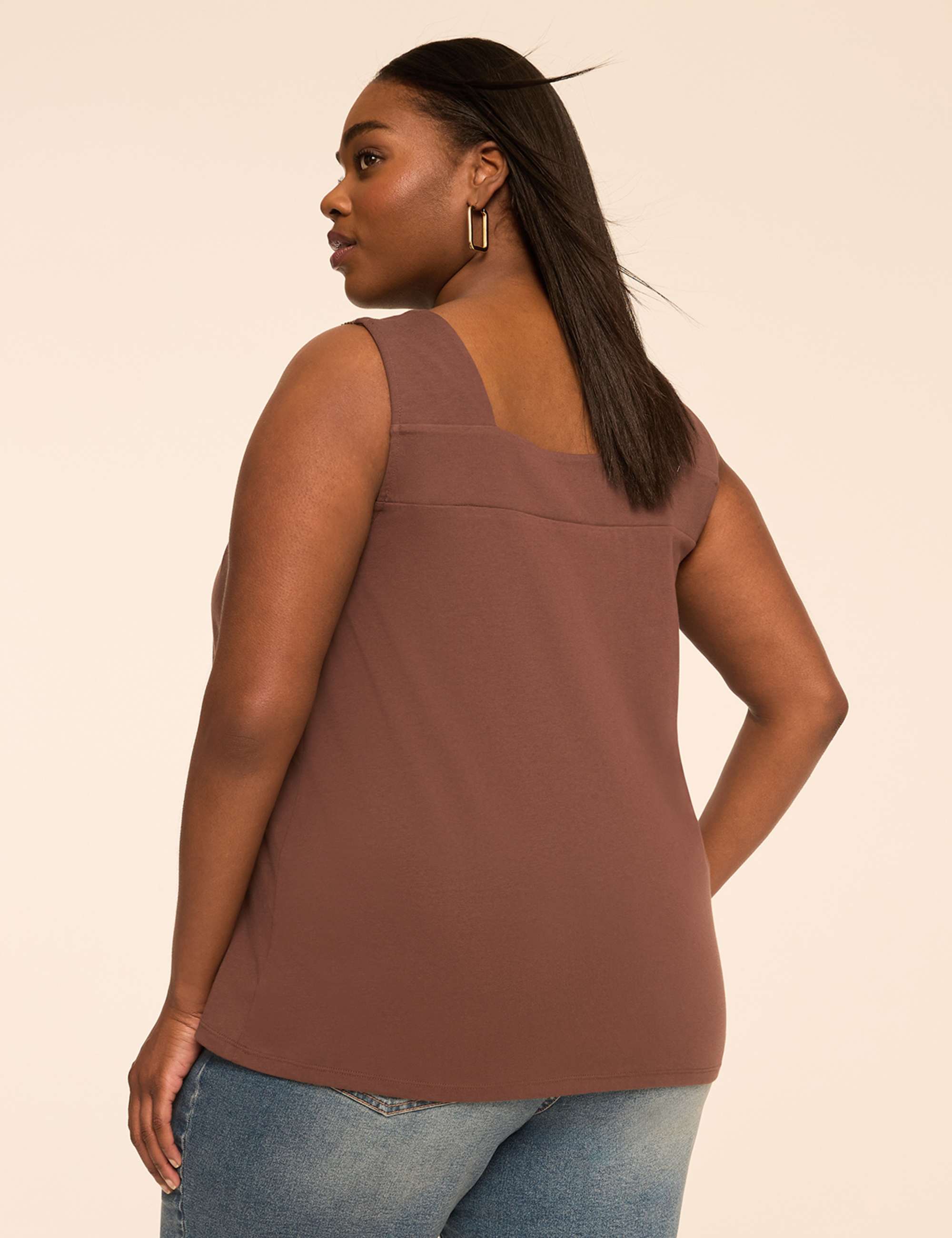 Square-Neck Crochet-Trim Tank