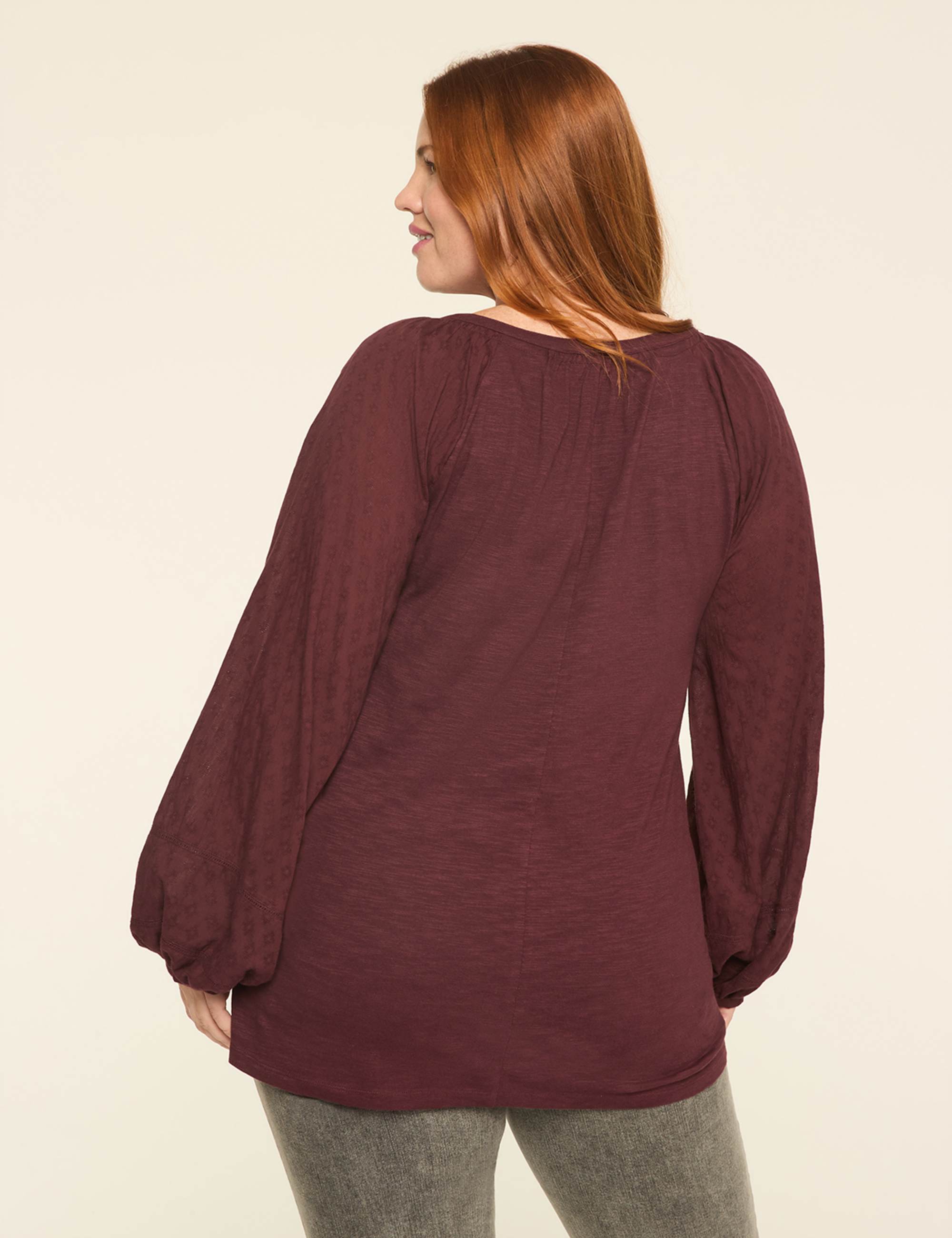 Knit & Woven Jacquard 3/4-Sleeve Top