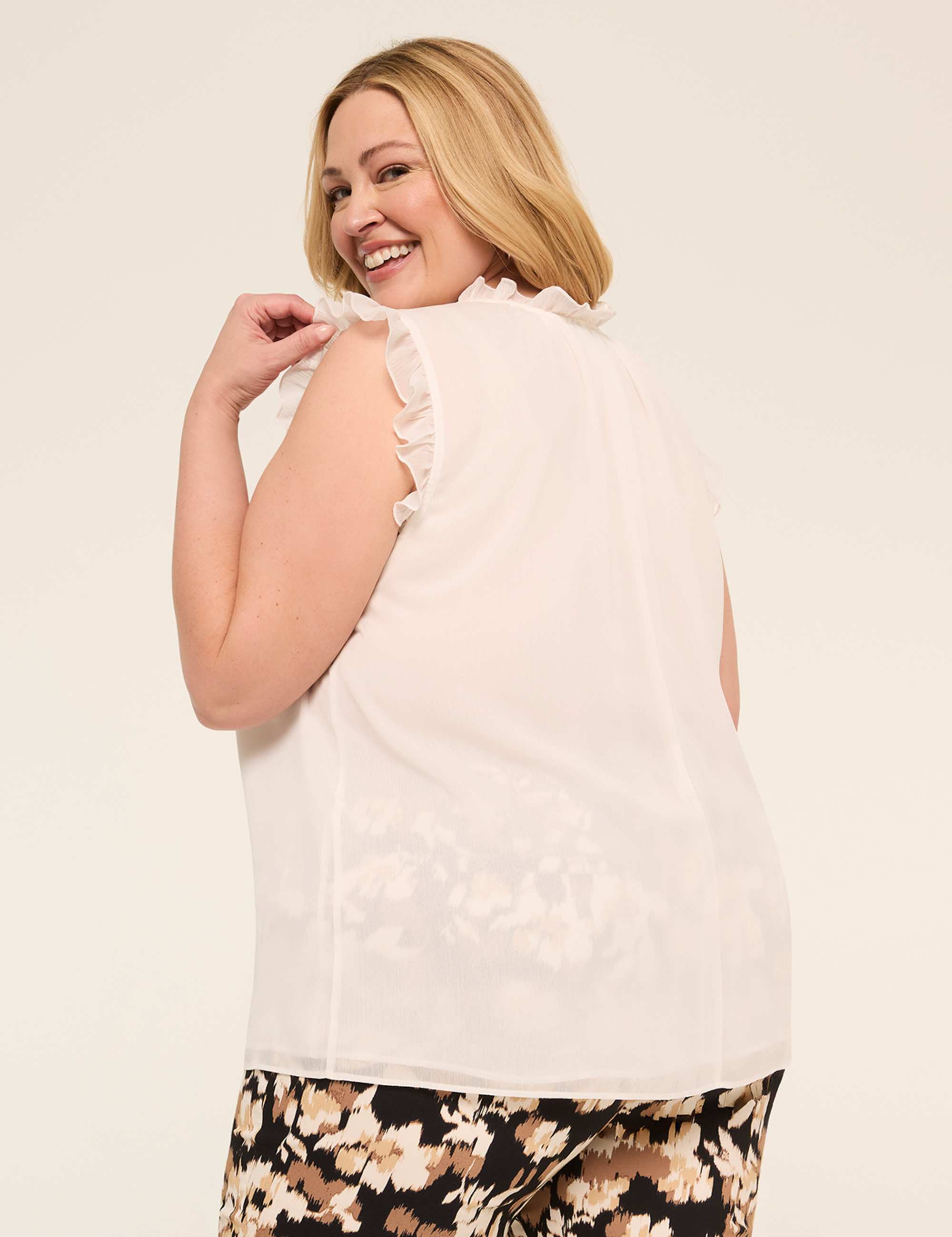 Sleeveless Split-Neck Popover Top