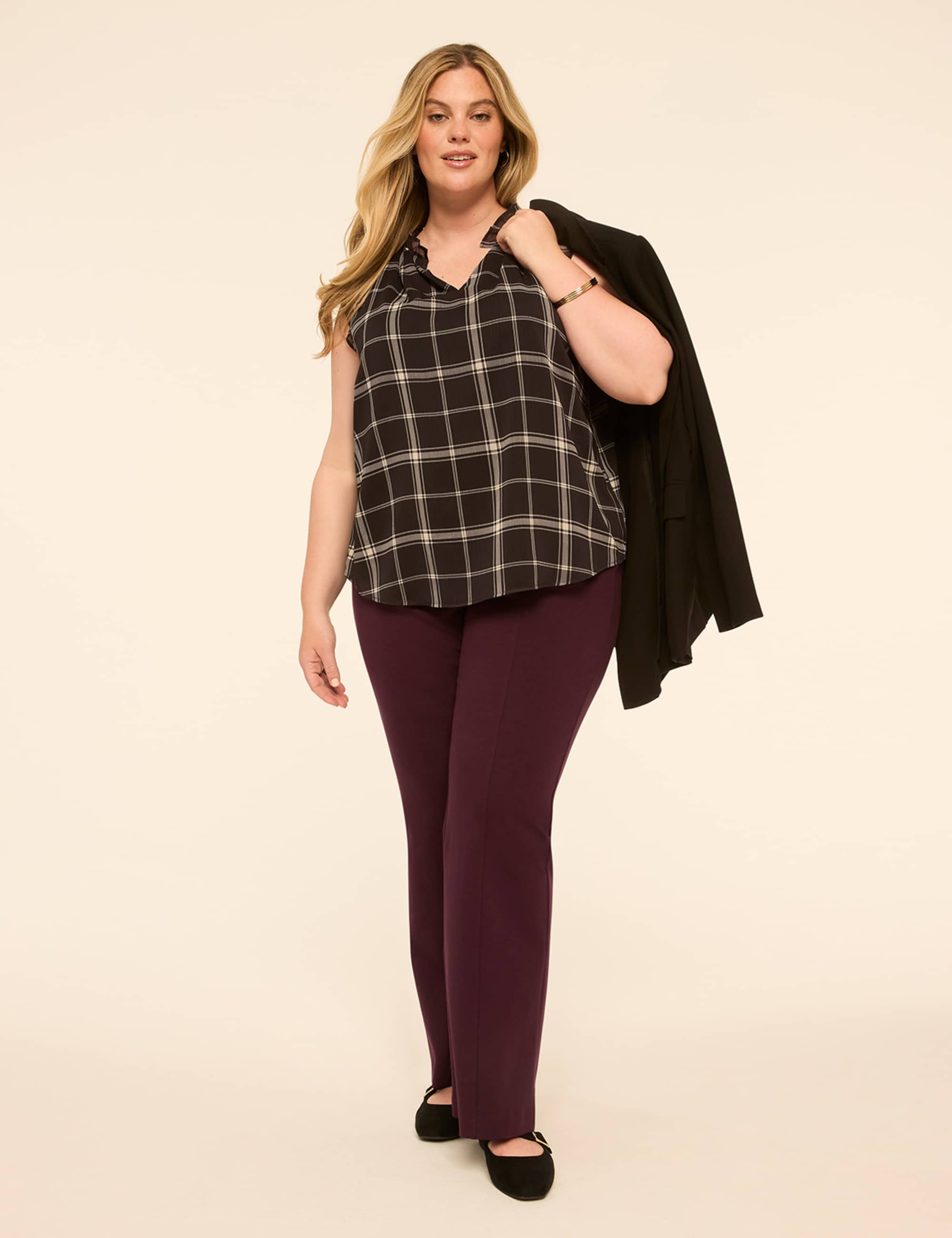 Ruffle-Sleeve Split-Neck Popover Blouse